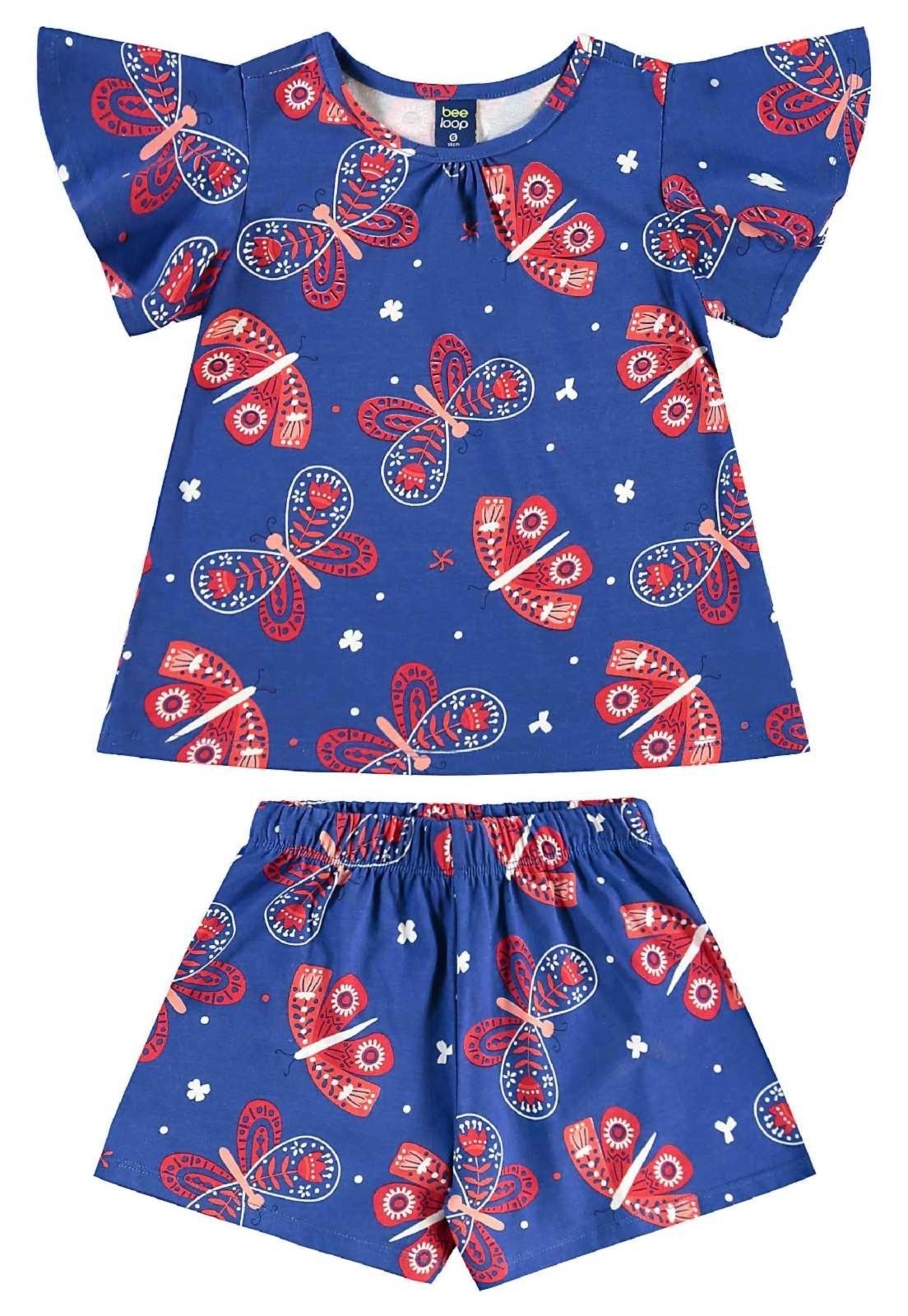 Infantil – Conjunto Bata e Short Menina Bee Loop Azul