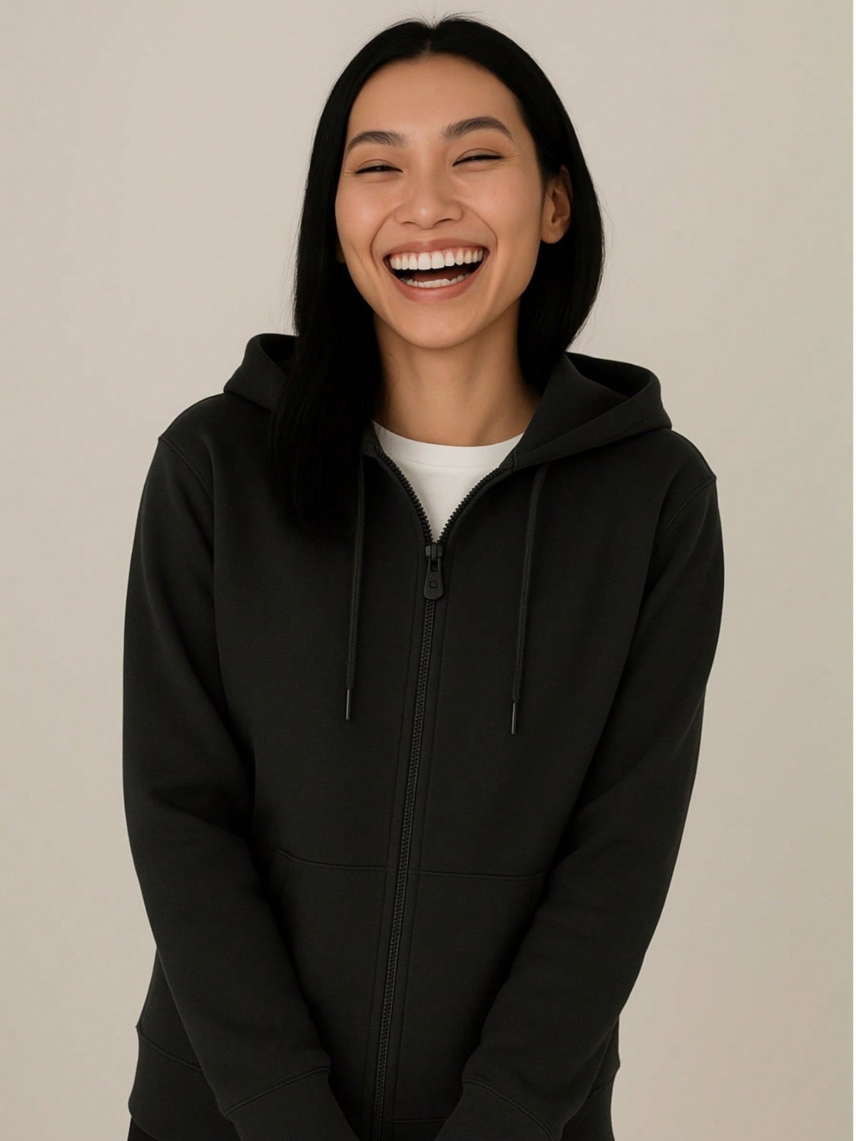 Moletom Feminino Jaqueta Preta com Ziper e Capuz Blusa de Frio Inverno look de frio mulheres Preto