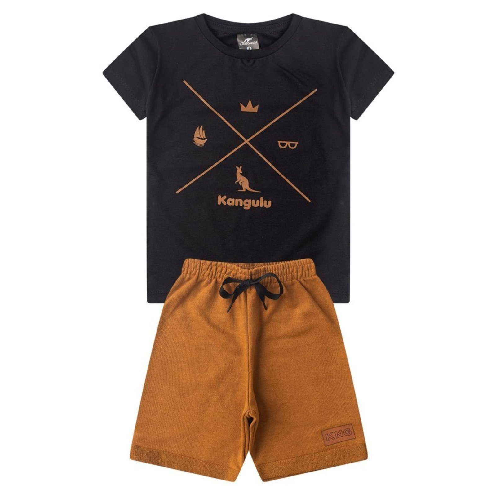 Vista 2 Infantil - Conjunto Menino Camiseta e Bermuda Algodão Verão Kangulu ROSA AZUL KIDS preto ROSA AZUL KIDS preto