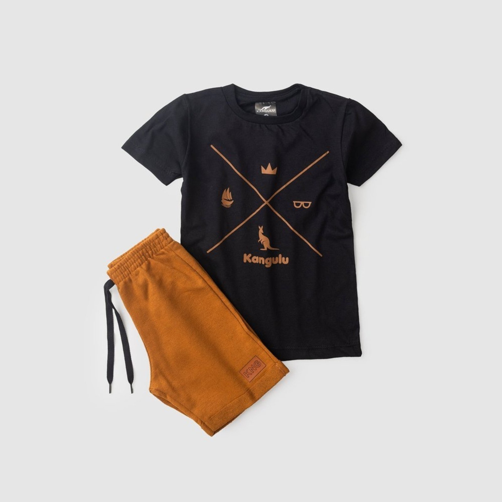 Vista 3 Infantil - Conjunto Menino Camiseta e Bermuda Algodão Verão Kangulu ROSA AZUL KIDS preto ROSA AZUL KIDS preto