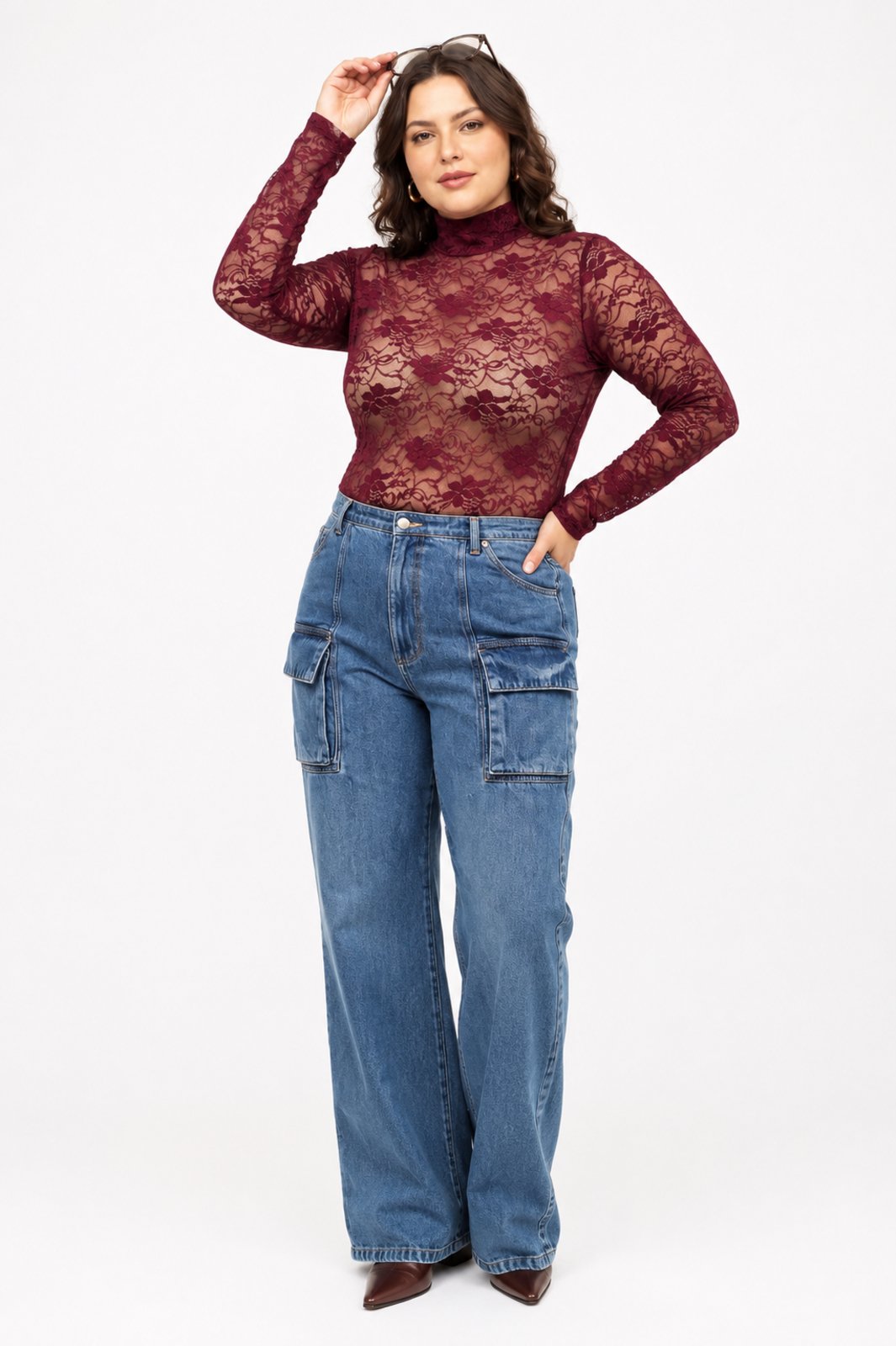 Body D Bell Outlet Fashion Renda Floral Vinho