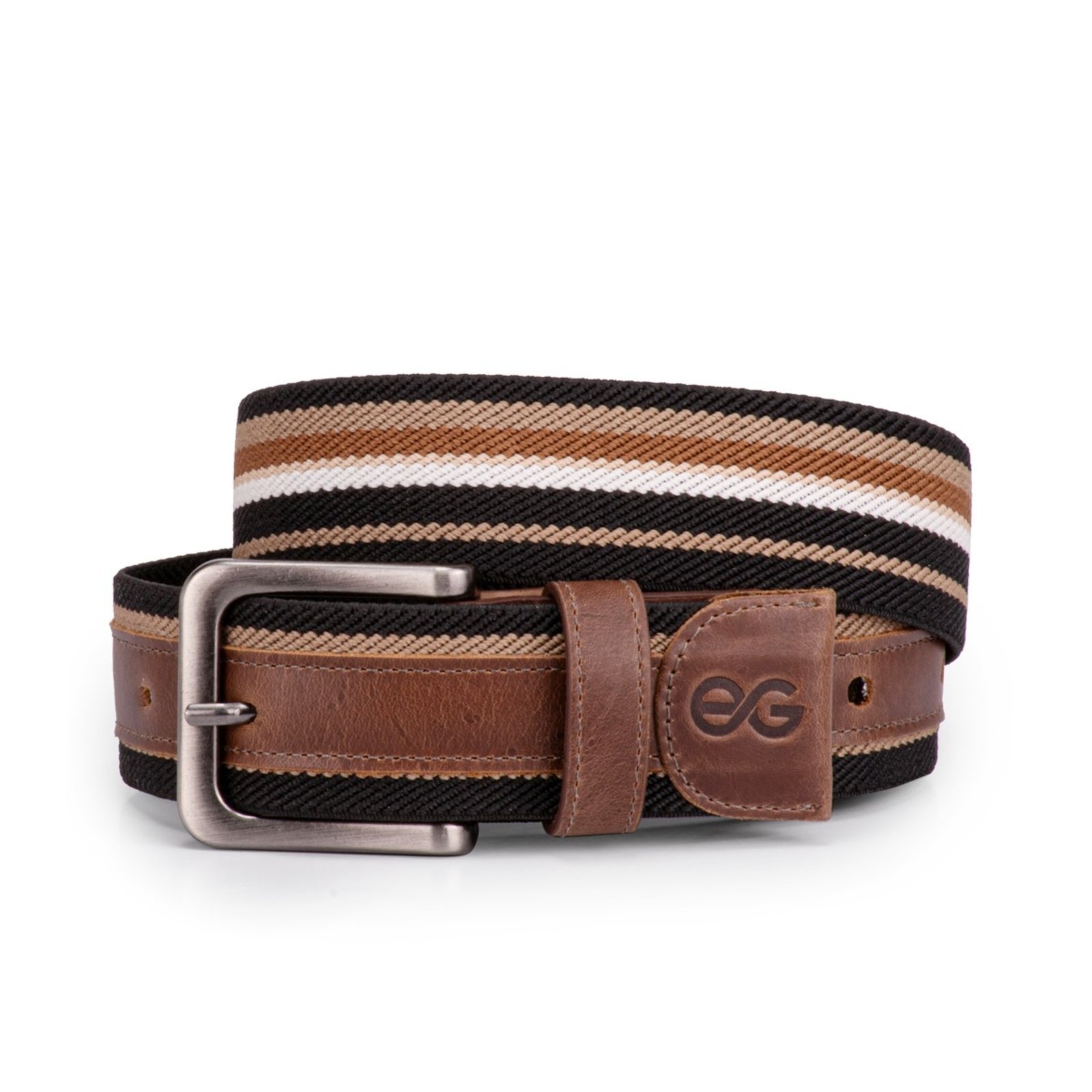 Cinto Masculino Confortavél Couro Legítimo com elástico Plus Size Ello Griff listrado/marrom