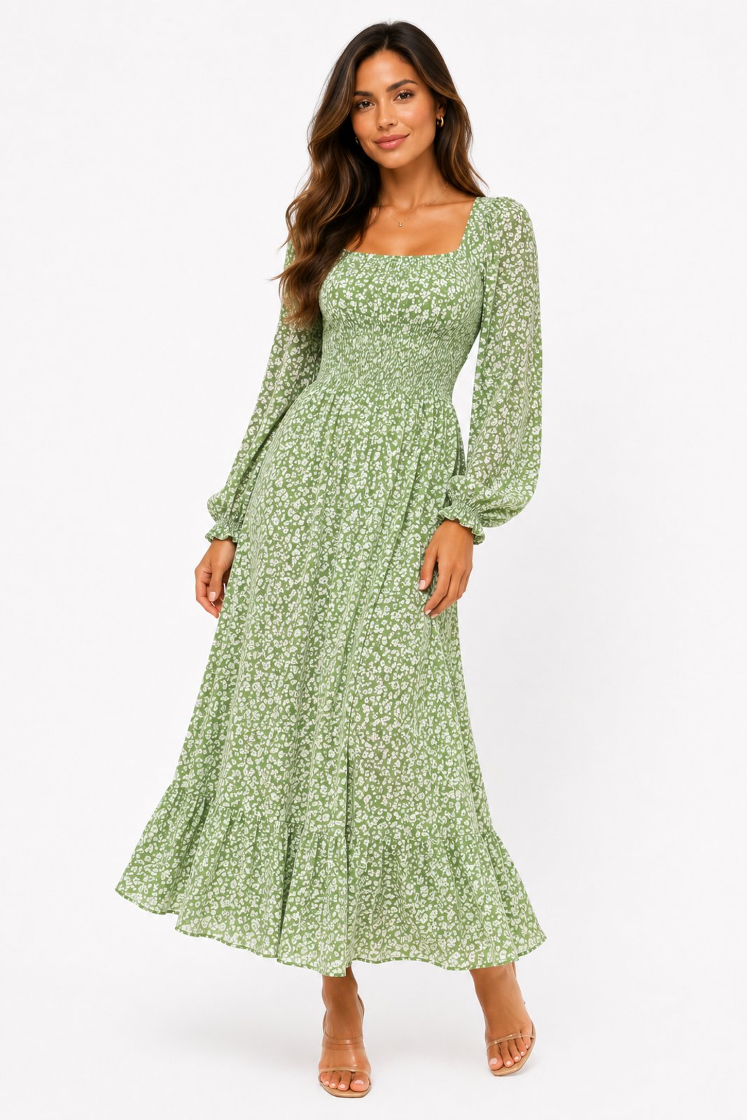 Vestido Midi D Bell Outlet Fashion Floral Verde Claro