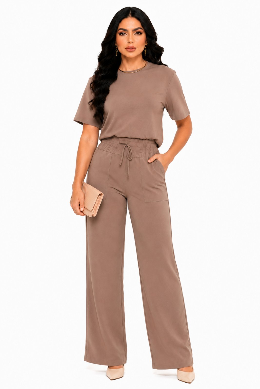 Conjunto Moletinho D Bell Outlet Fashion Comfy Chic Mocha Mousse