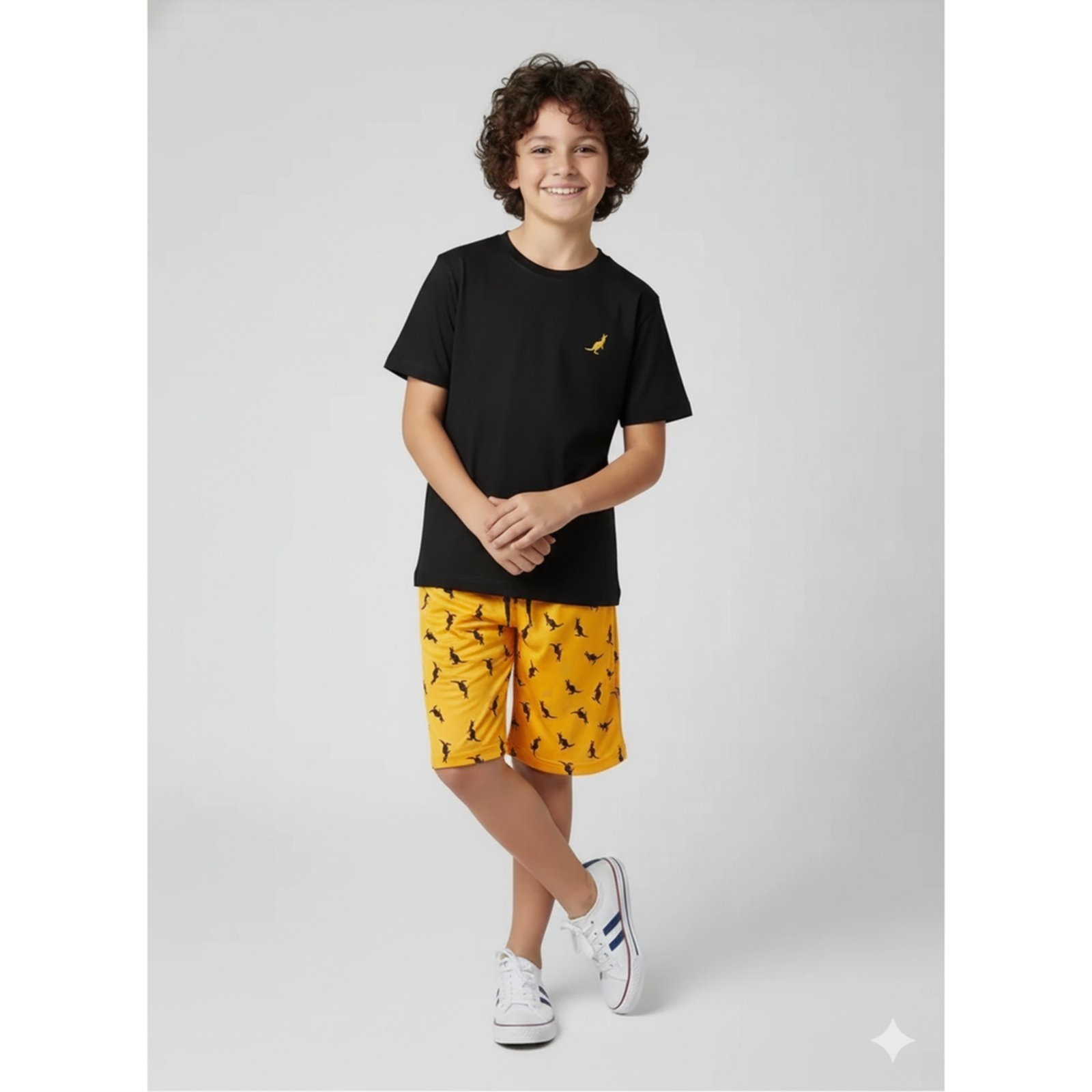 Vista 2 Infantil - Conjunto Menino Verão Básico Kangulu ROSA AZUL KIDS preto ROSA AZUL KIDS preto