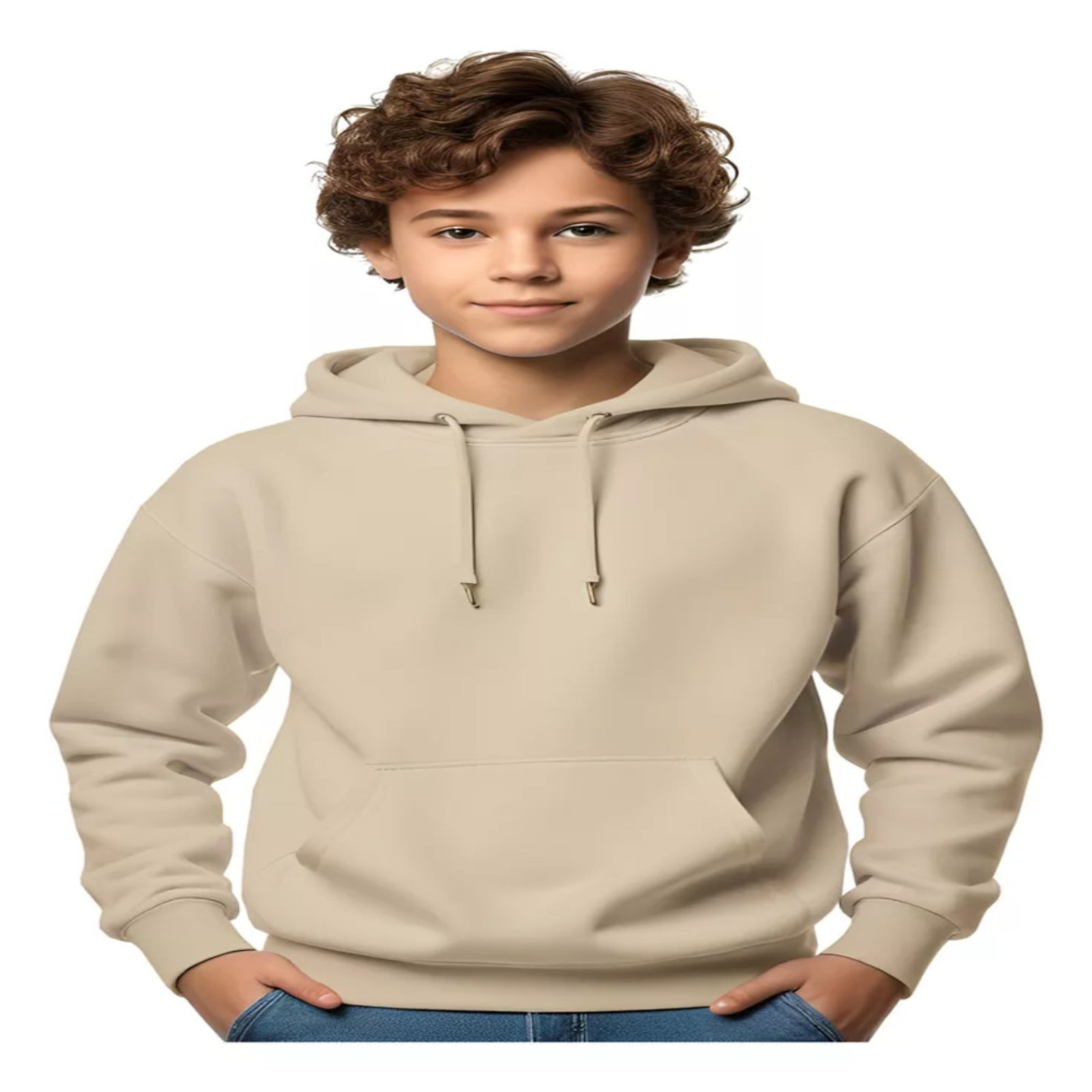 Blusa Moletom Liso Com Capuz E Bolso Canguru Bege