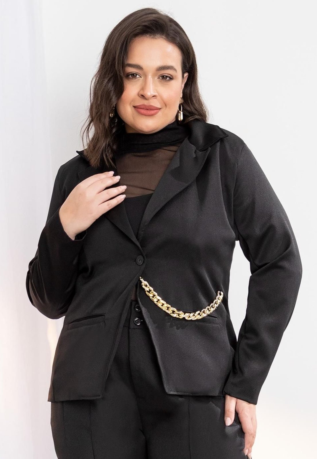 Vista 2 Blazer Com Corrente E Bolsos Quintess preto Quintess preto
