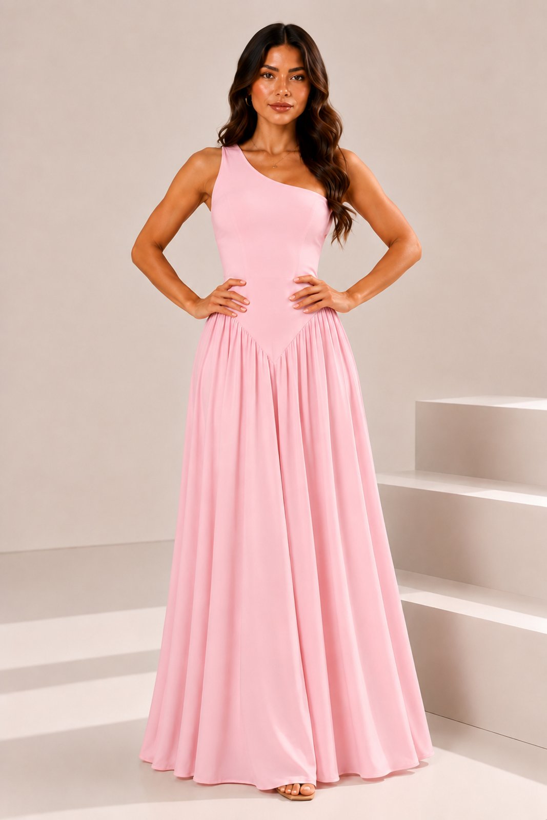 Vestido Longo Feminino Elegante Festa Com Saia Fluida e Modelagem Sofisticada Manga Unica