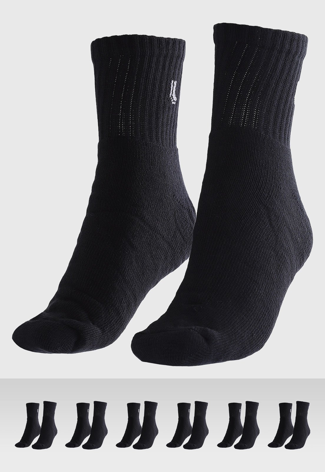 Vista 2 Meia Unissex Lupo AM Sport Cano édio Preta Kit com 6 Pares preto Lupo preto