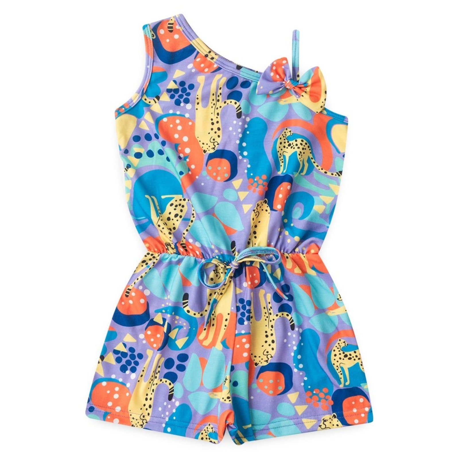 Vista 3 Infantil - Macaquinho Alcinha com Laço Verão Menina Tulipa Safari Colorido Molekada roxo Molekada roxo