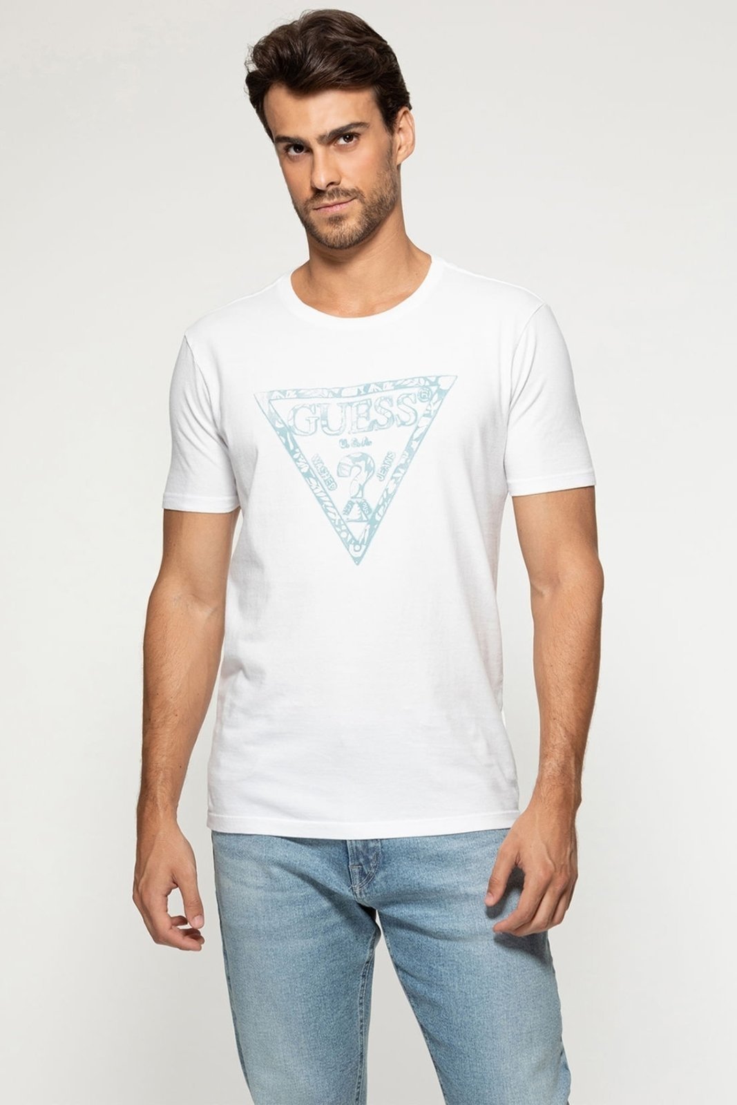 Camiseta Guess Logo Folhas Branco