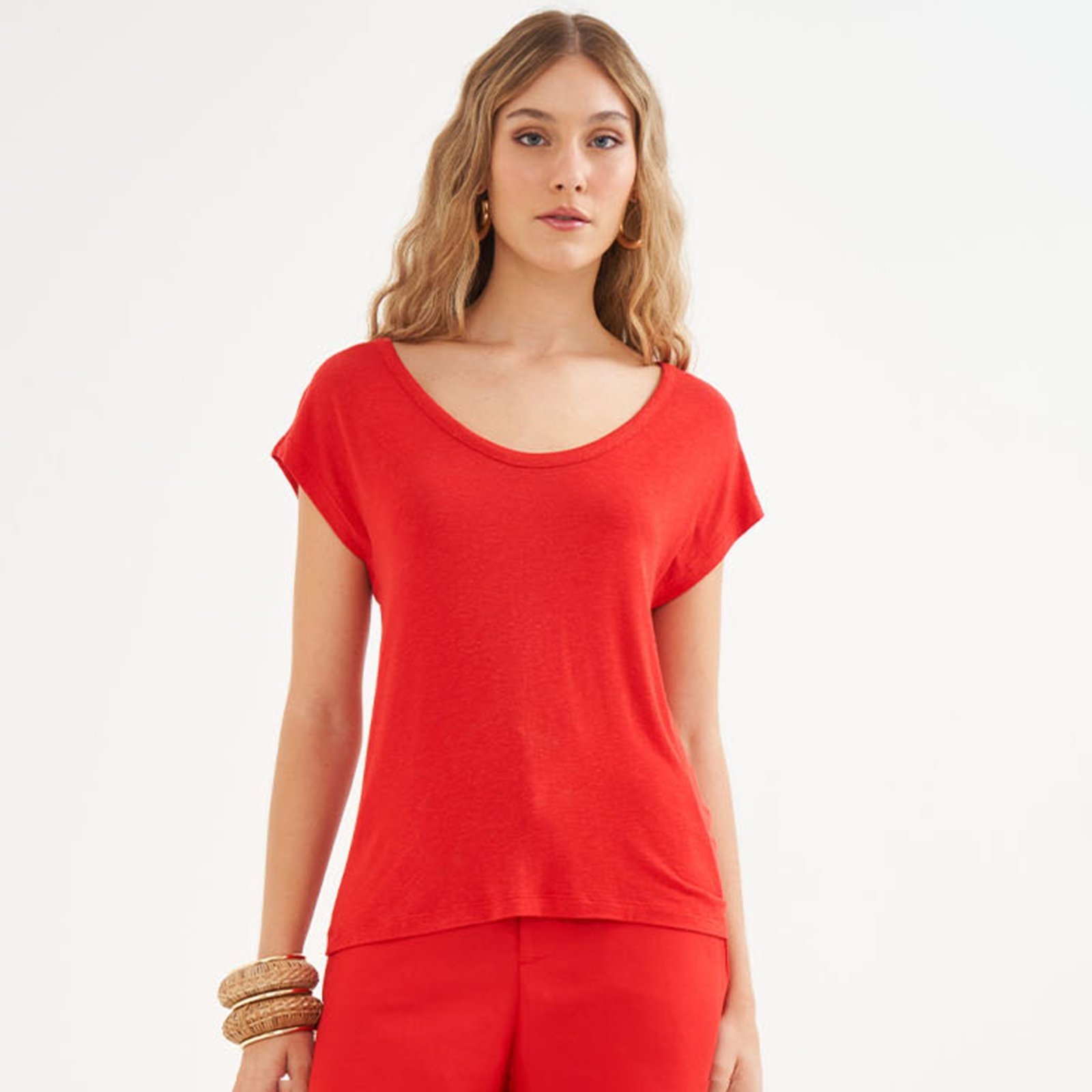 Camiseta Linho Colcci Open Pr26 Vermelho Ife Feminino