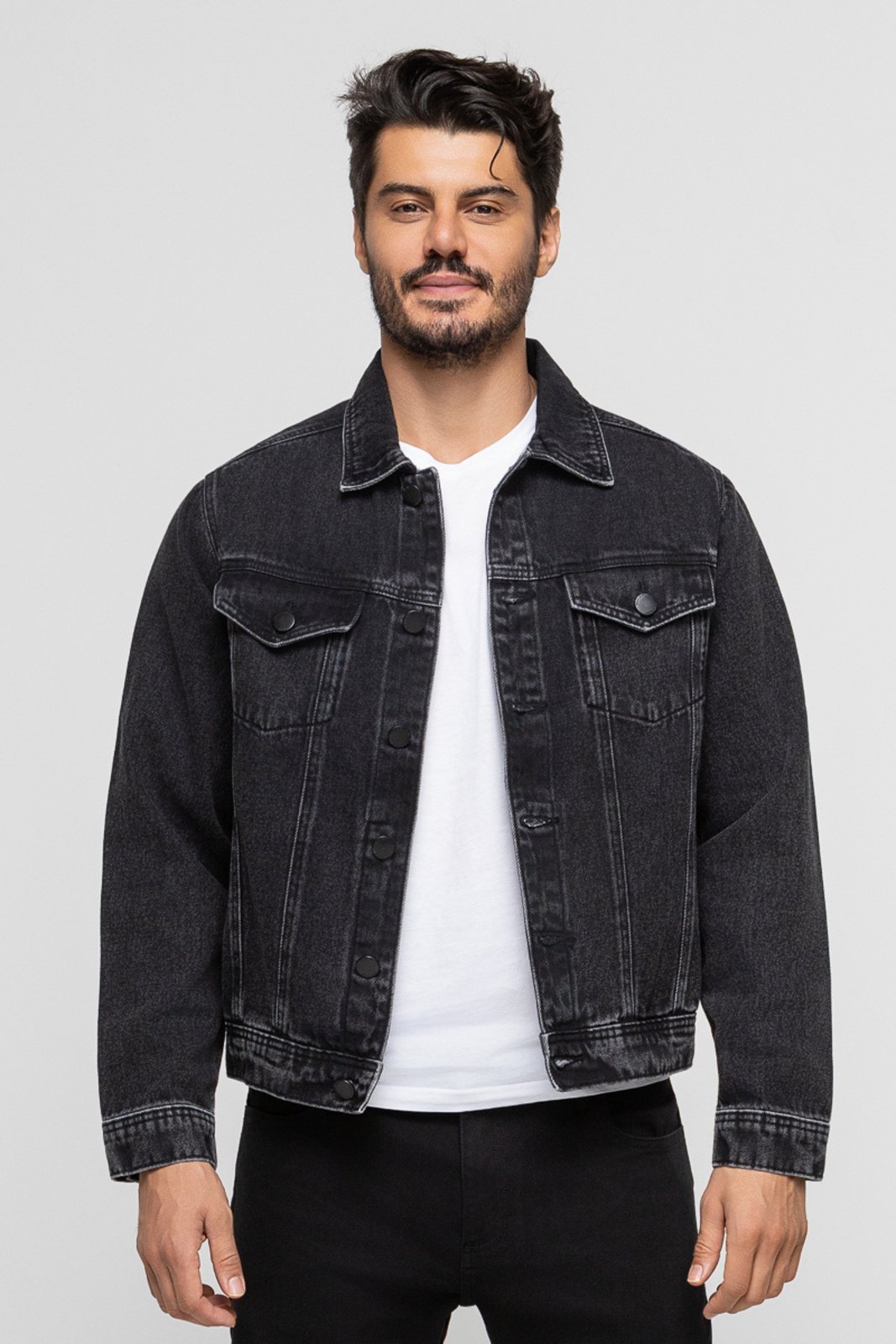 Jaqueta Masculina Trucker Basic Black Lavado Black