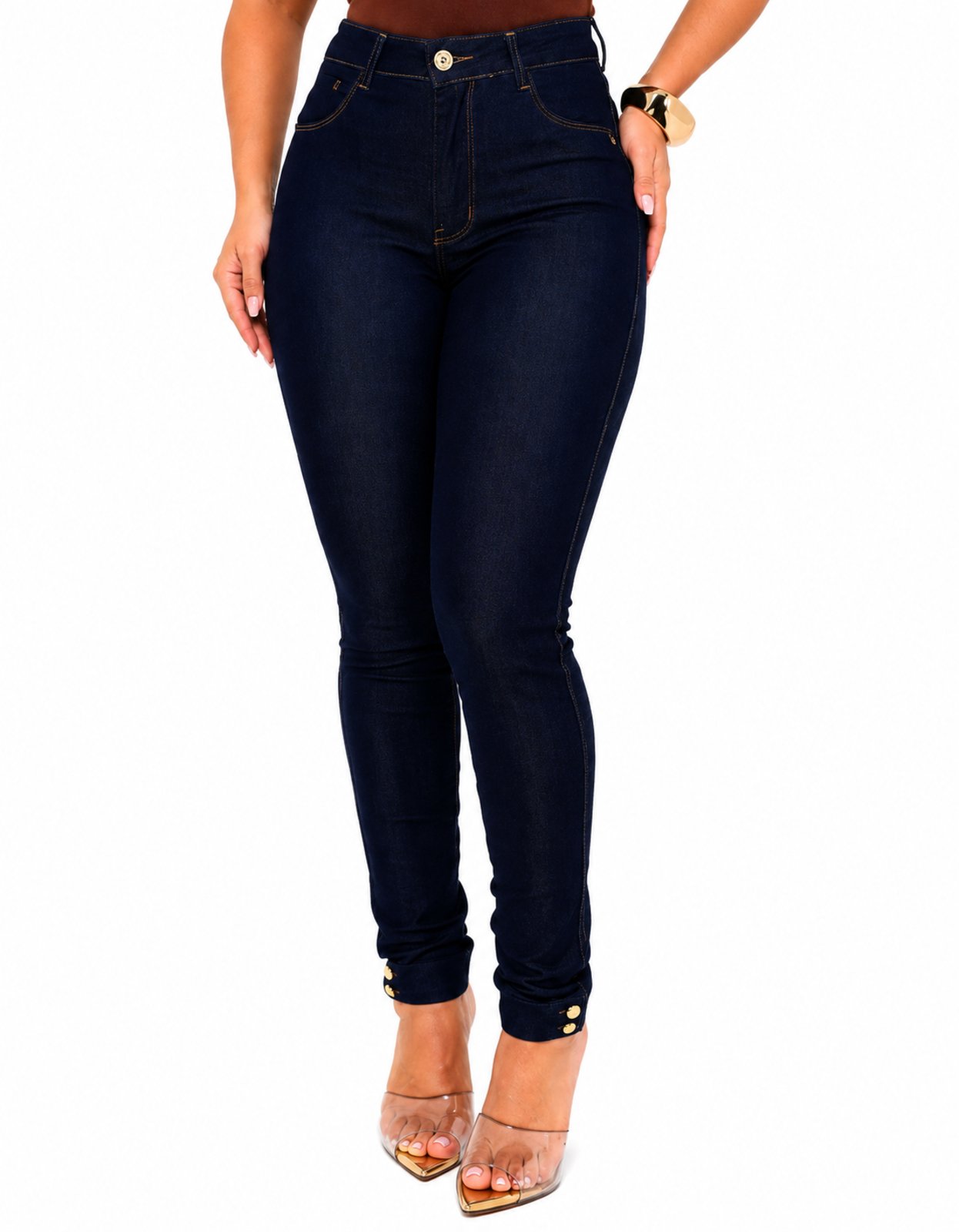 Calça Jeans Feminina Skinny Cintura Alta com Elastano Azul Escuro