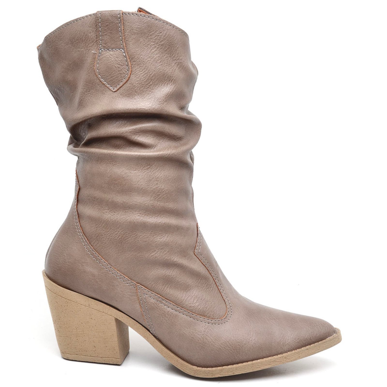 Bota Feminina Texana Western Cowtry Destroyed Taupe Cano Médio Napa