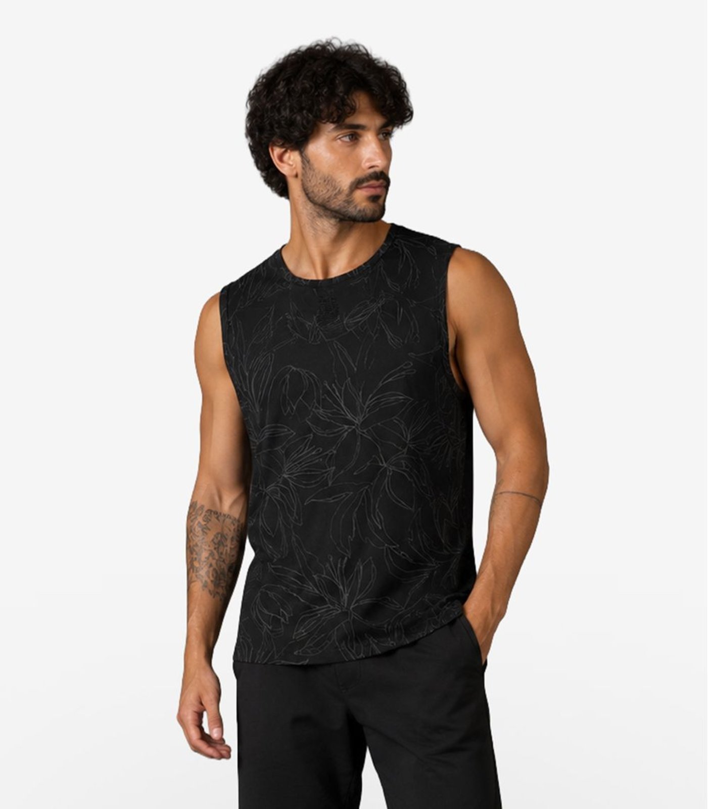 Regata Masculina Cotton Leve Estampada Diametro Preto