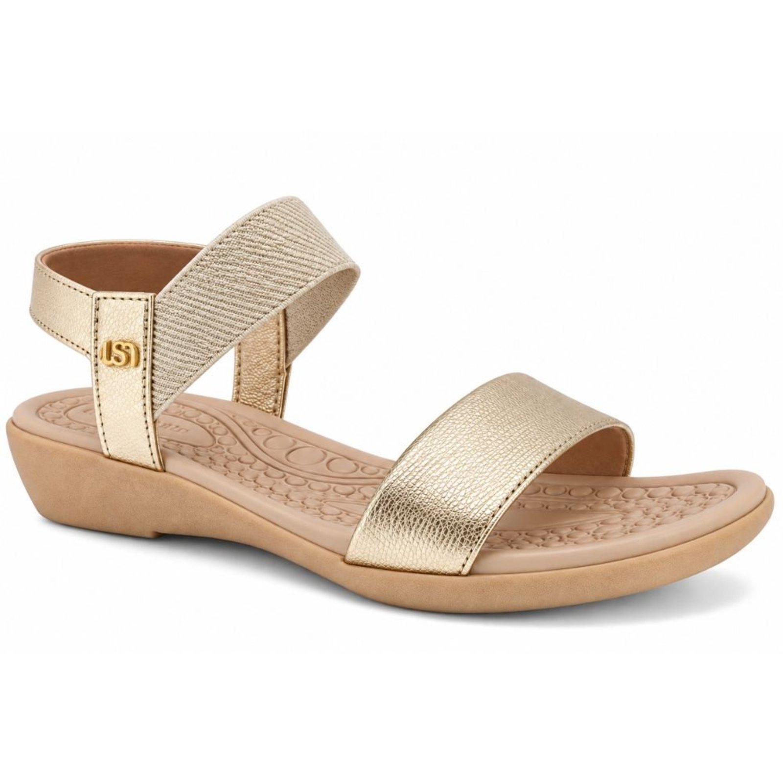 Sandália Feminina Anabela Couro Ouro Light Usaflex UD33007-05