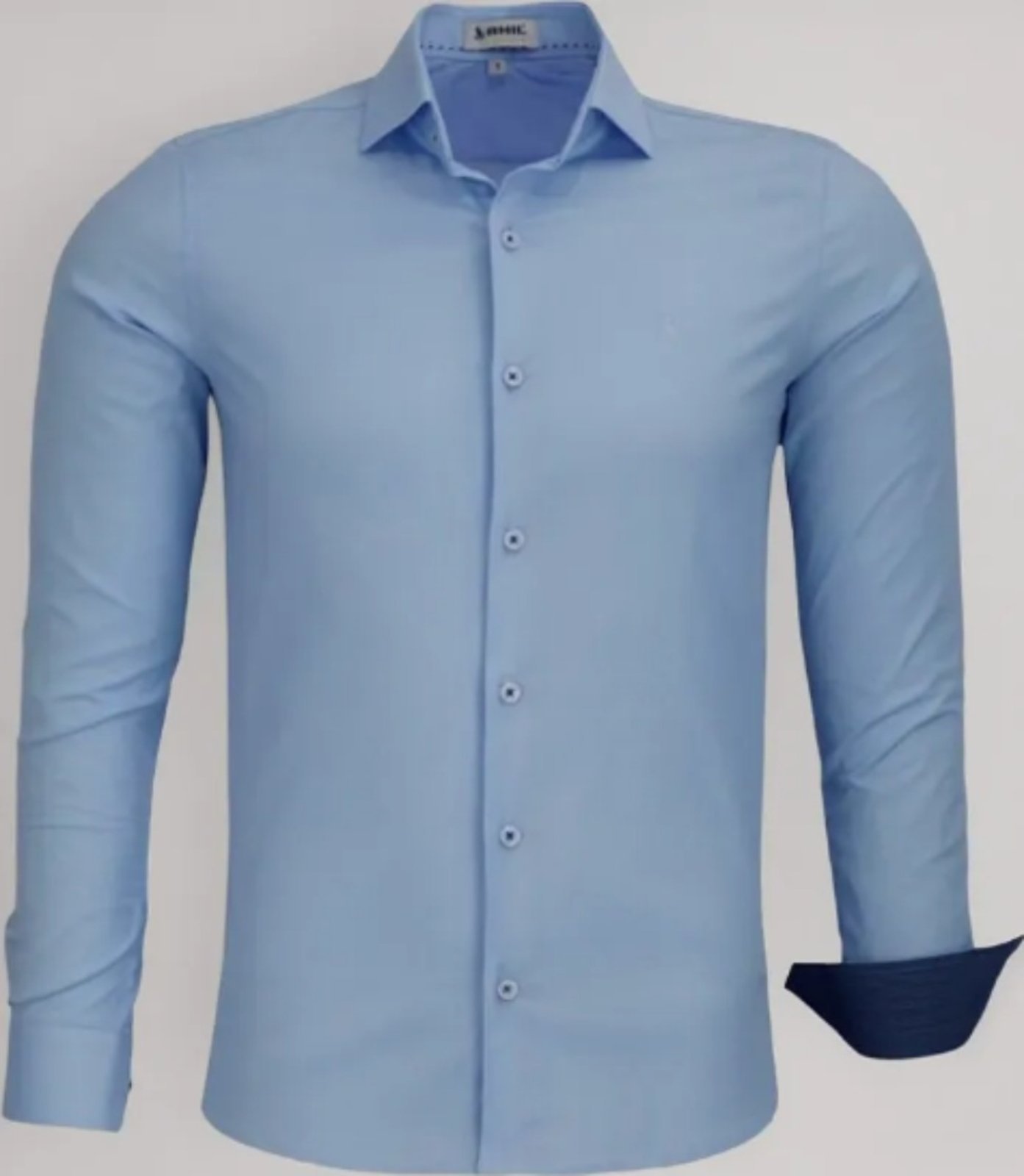 Camisa Social Amil Slim Banner Misto Com Elastano Macia Fácil de Passar Manga Longa Luxo Azul