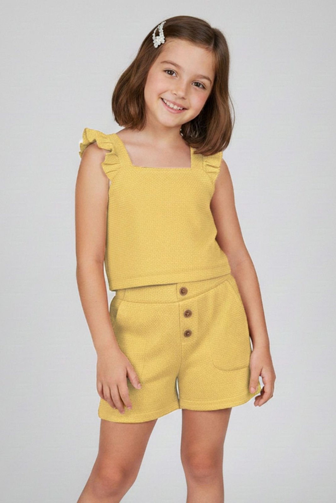 Infantil - Conjunto Menina Texturizado Babados Elian Amarelo