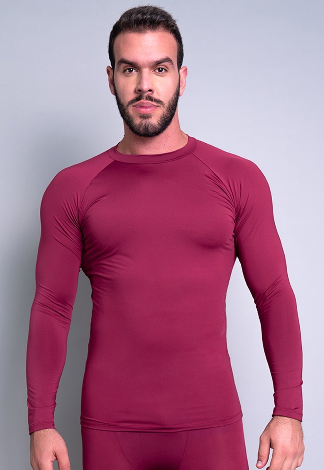 Camisa Térmica MVB Modas Masculina Segunda Pele Proteção Uv 50+ Vinho