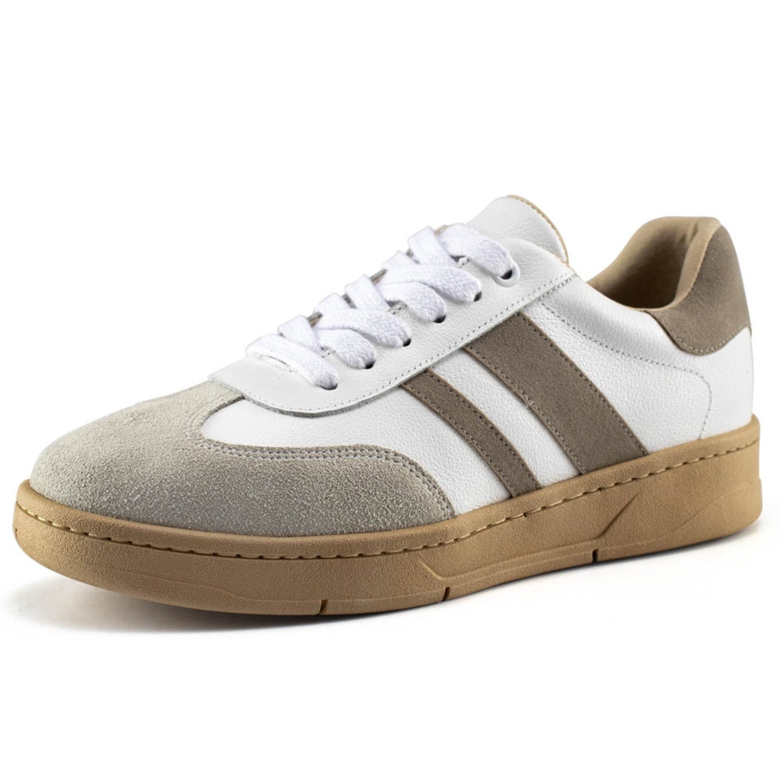 Tênis Feminino Bella Nina Casual Dia A Dia Confortável Estilo Camurça Branco Com Marrom