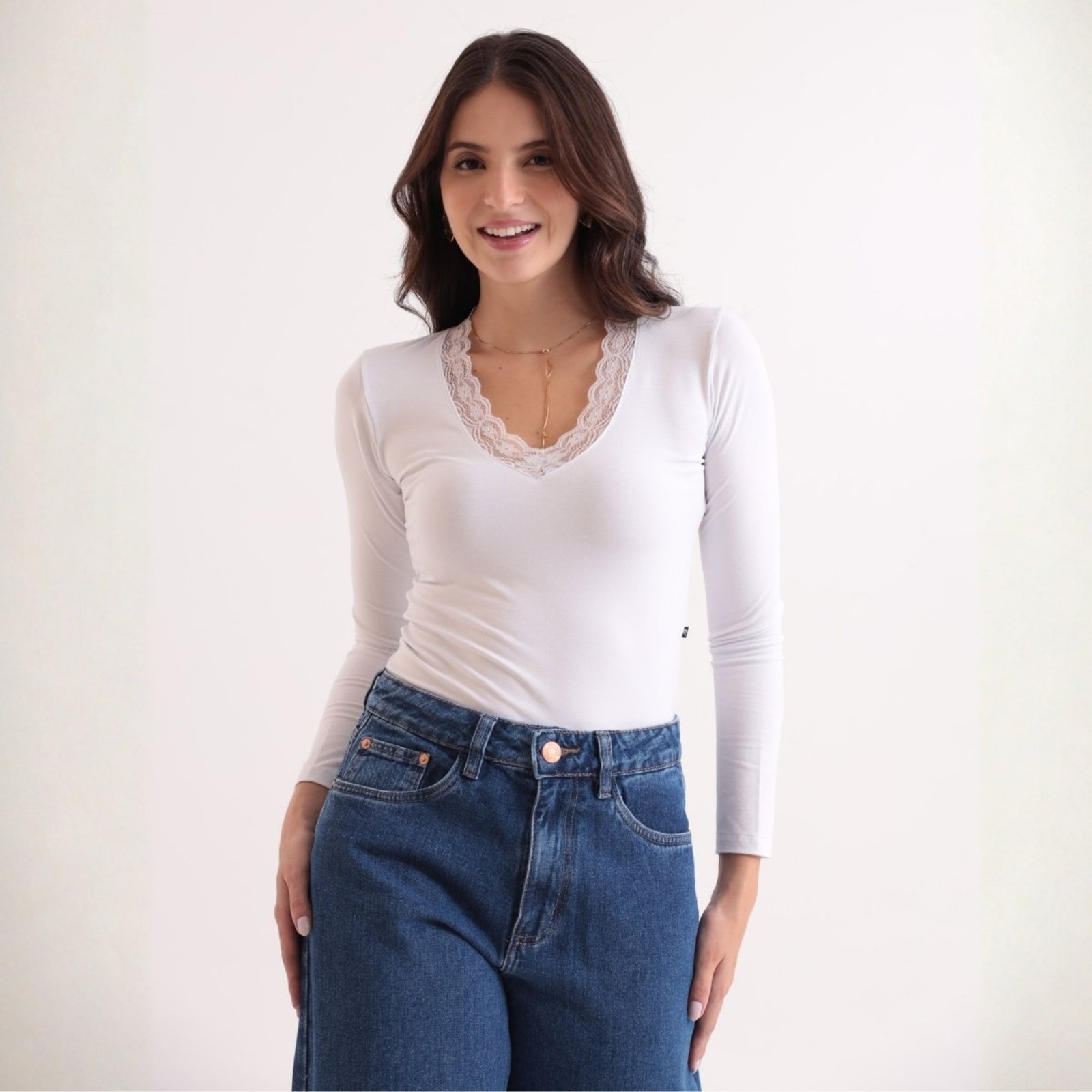 Blusa Manga Longa Com Detalhes De Renda Revanche Feminino Mongólia