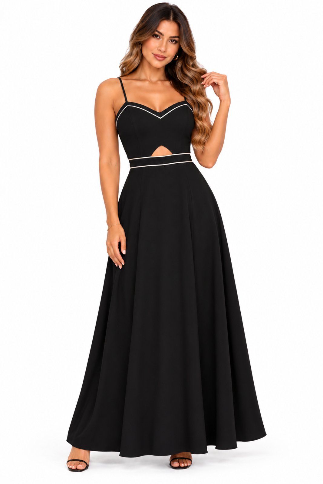 Vestido Longo D Bell Outlet Fashion Recorte Frontal Preto