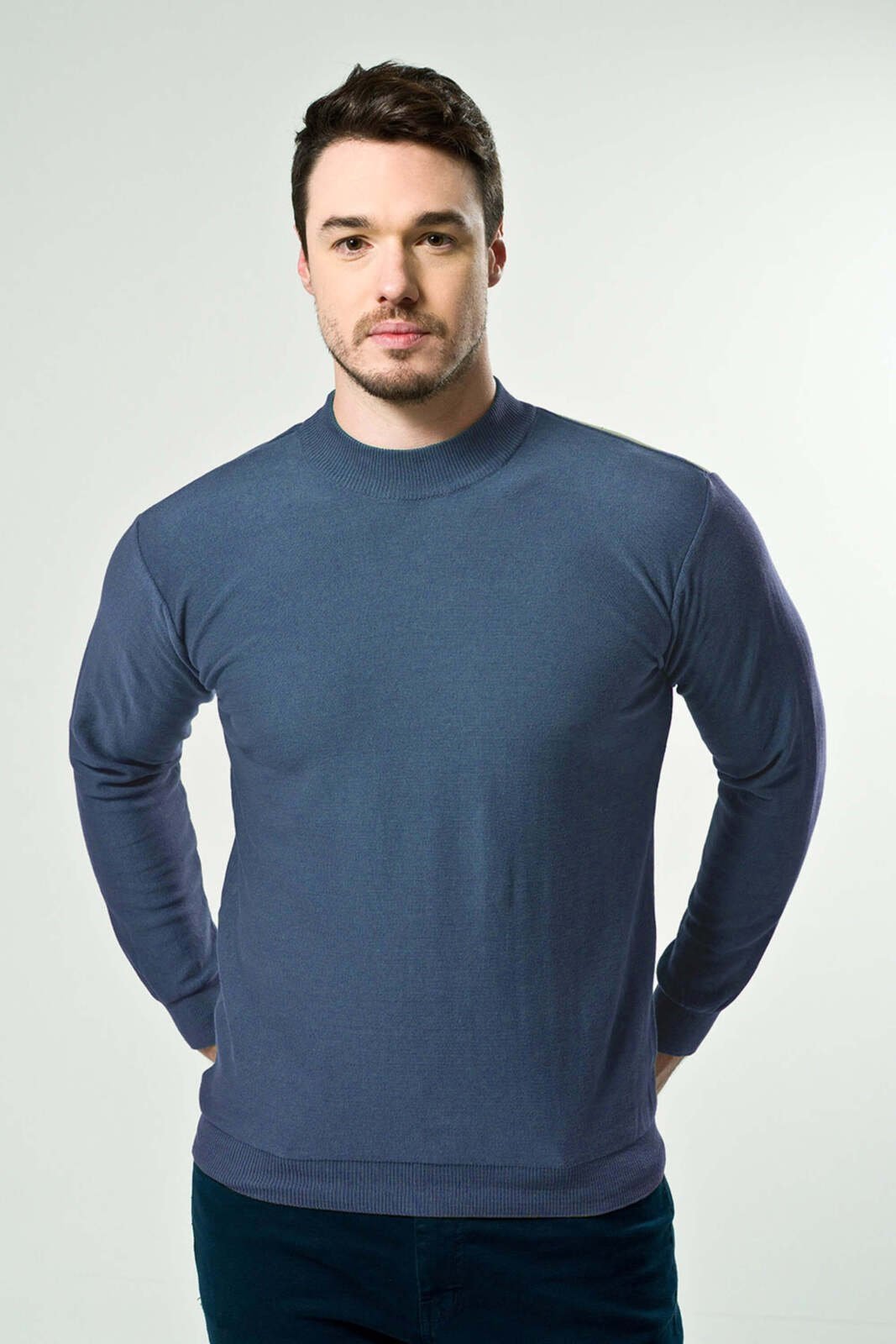 Blusa Fina Tricô Algodão Básica Azul