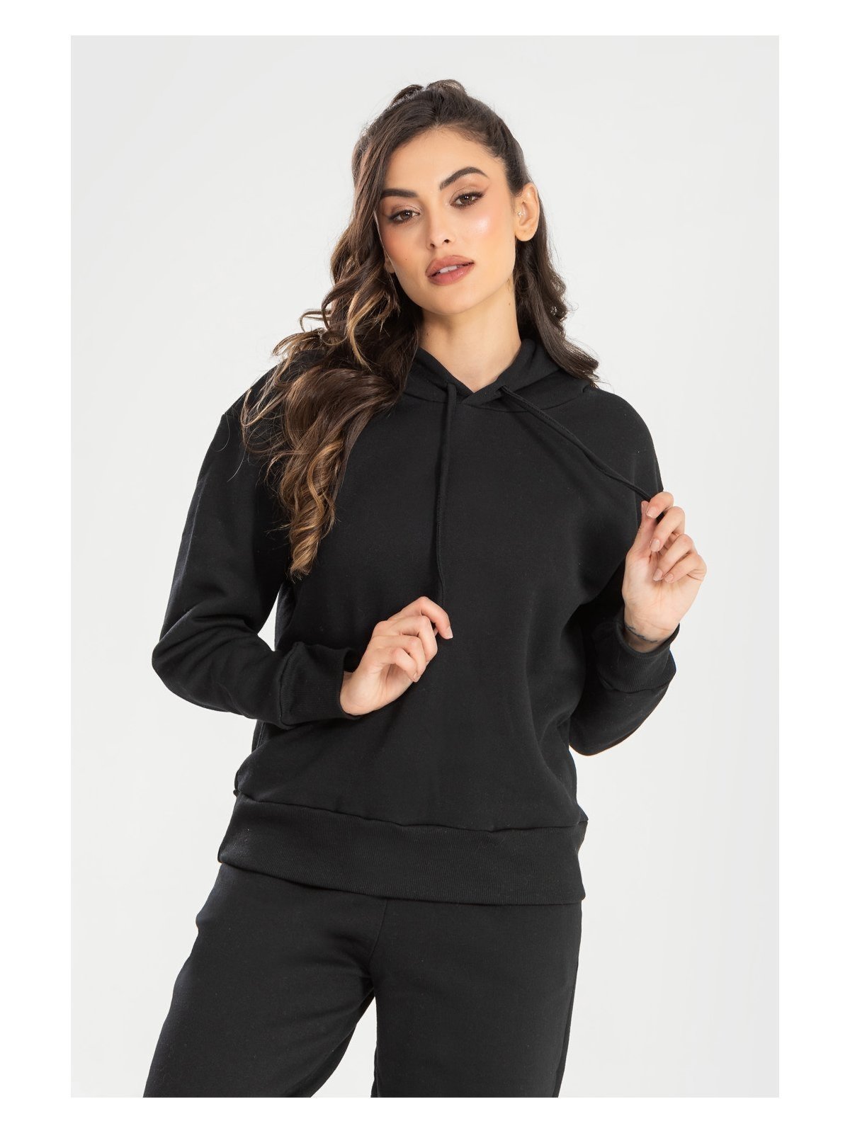 Blusa Moletom Oversized Kally Feminina com Avesso Peluciado Preto