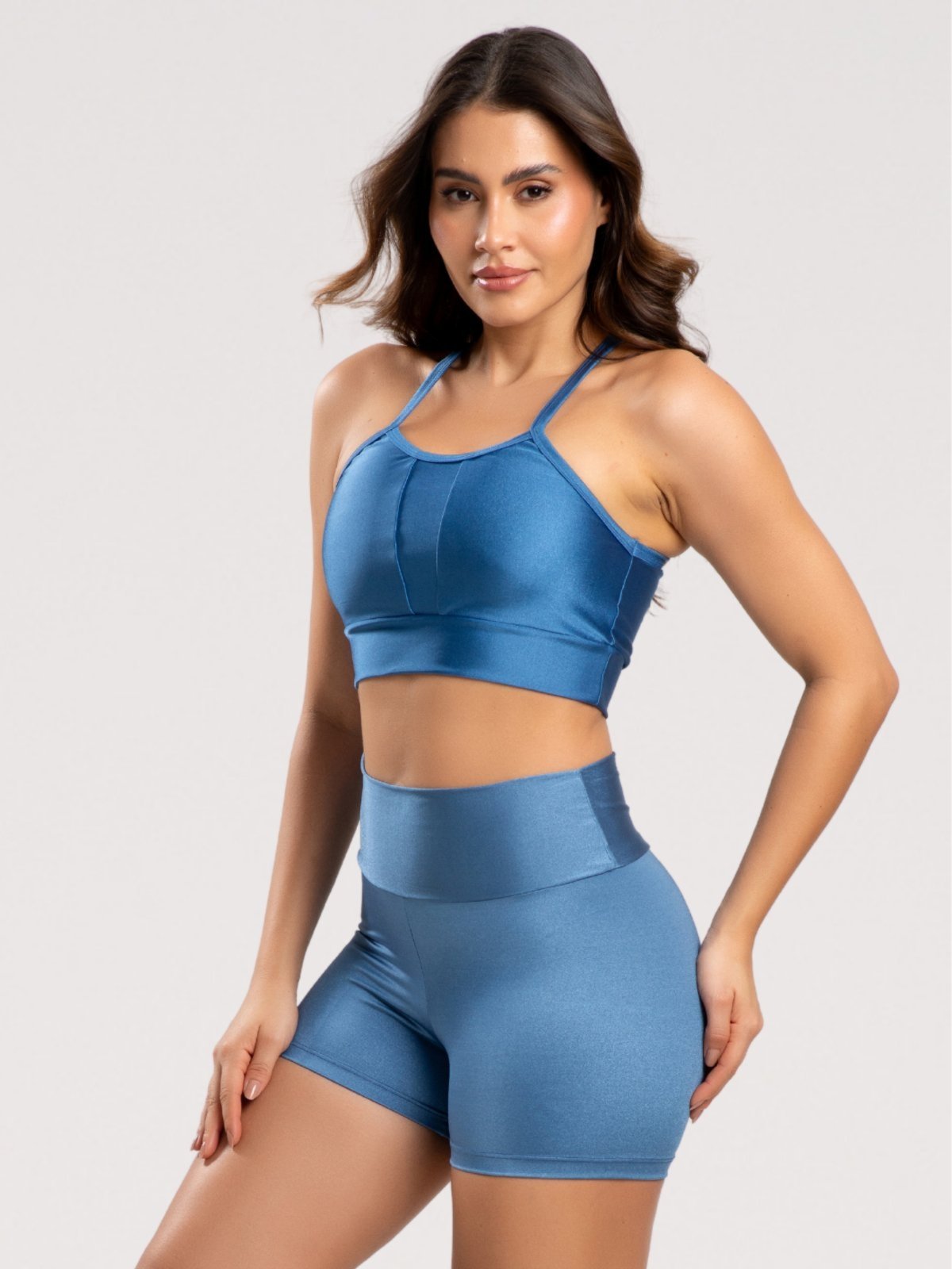 Conjunto Fit One Brilhance Short e Top Azul Luxo