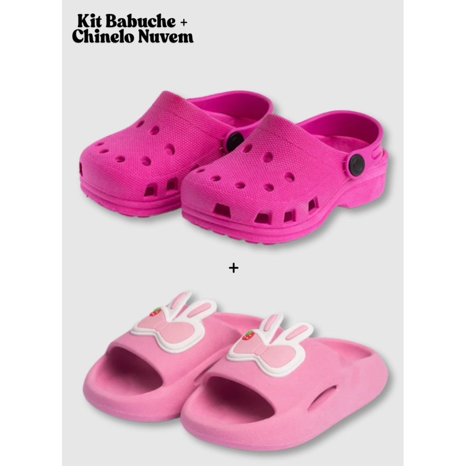 Infantil – Kit 2 Calçados Menina Molekada Babuche e Chinelo Nuvem Coelho