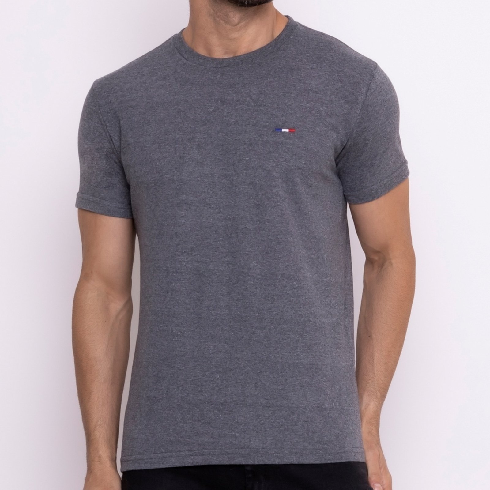 Vista 2 Camiseta Masculina Básica Vih Triny com Bordado no Estilo Tommy Algodão Premium França Cinza Escuro azul Vih Triny azul