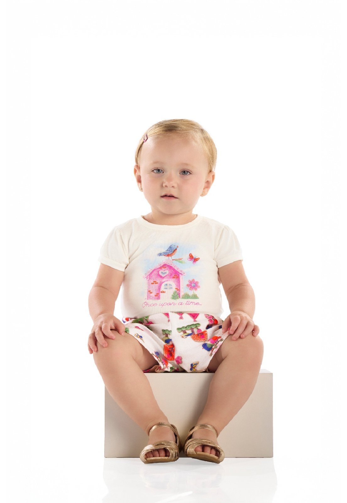 Infantil - Conjunto Blusa Strass e Short Menina Quimby Branco