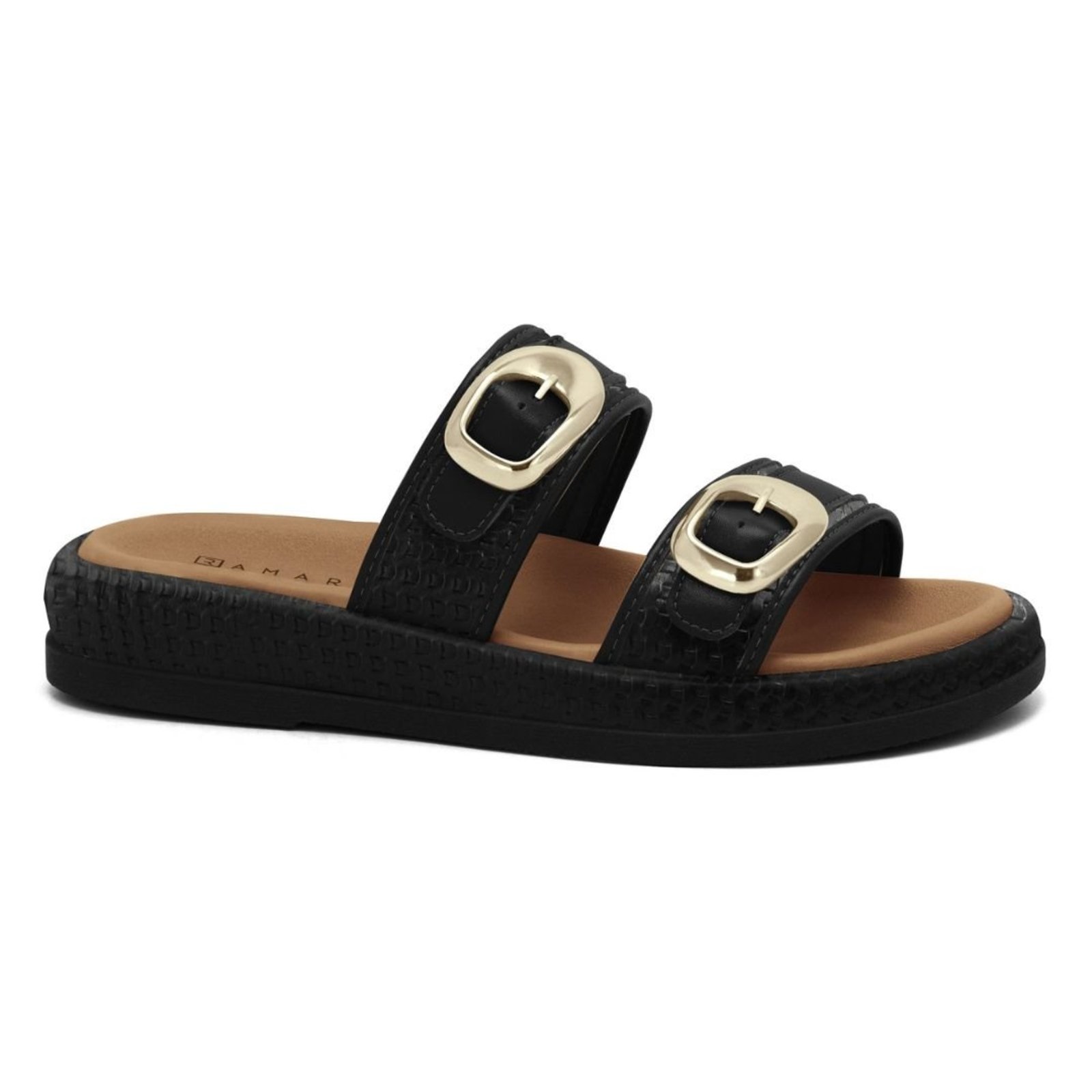 Sandália Feminina Papete com Fivelas Ramarim 2655201 - Preto