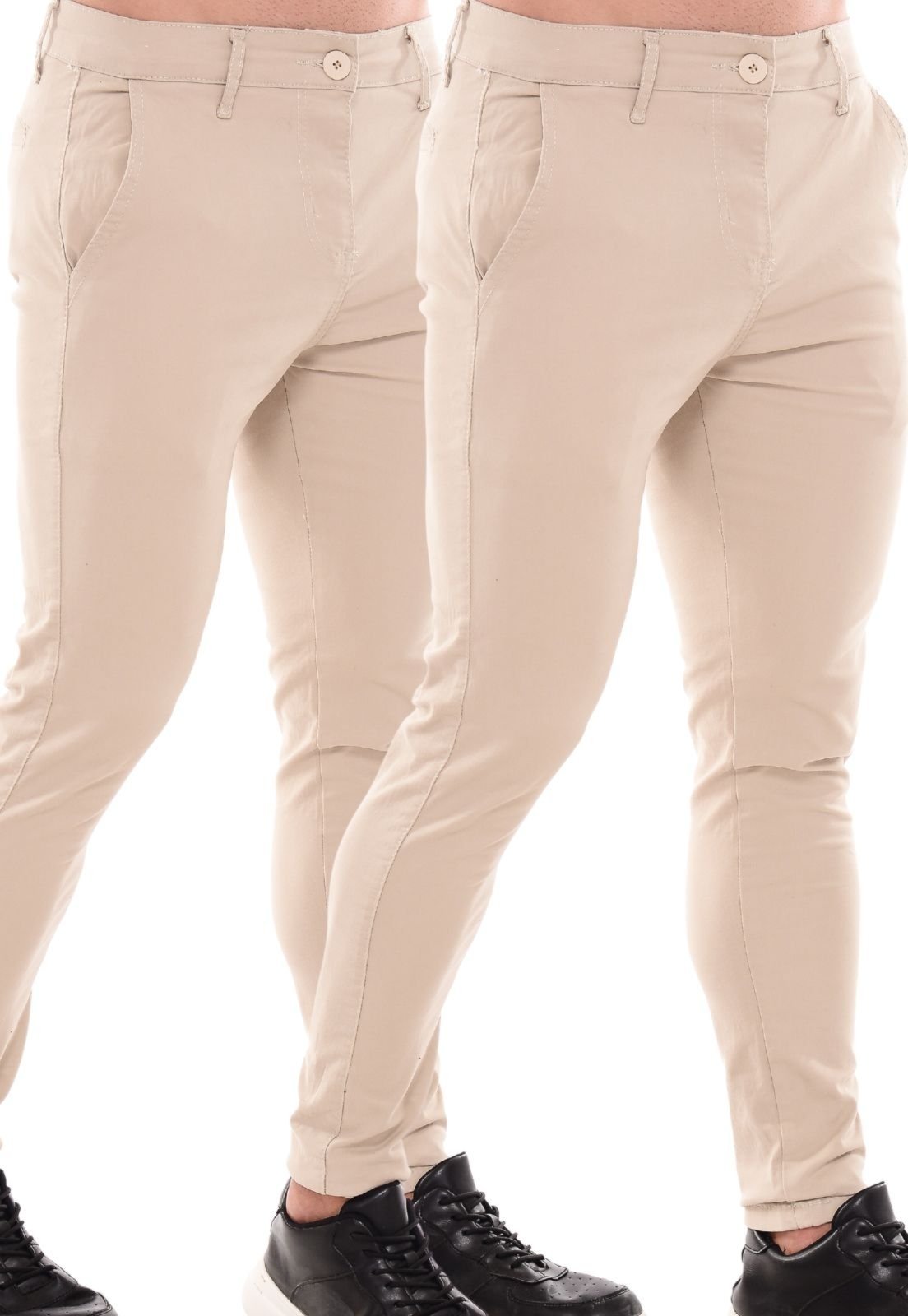 Kit 2 Calças Sarja Masculina Mys Jeans Confortável e Estilosa Bege
