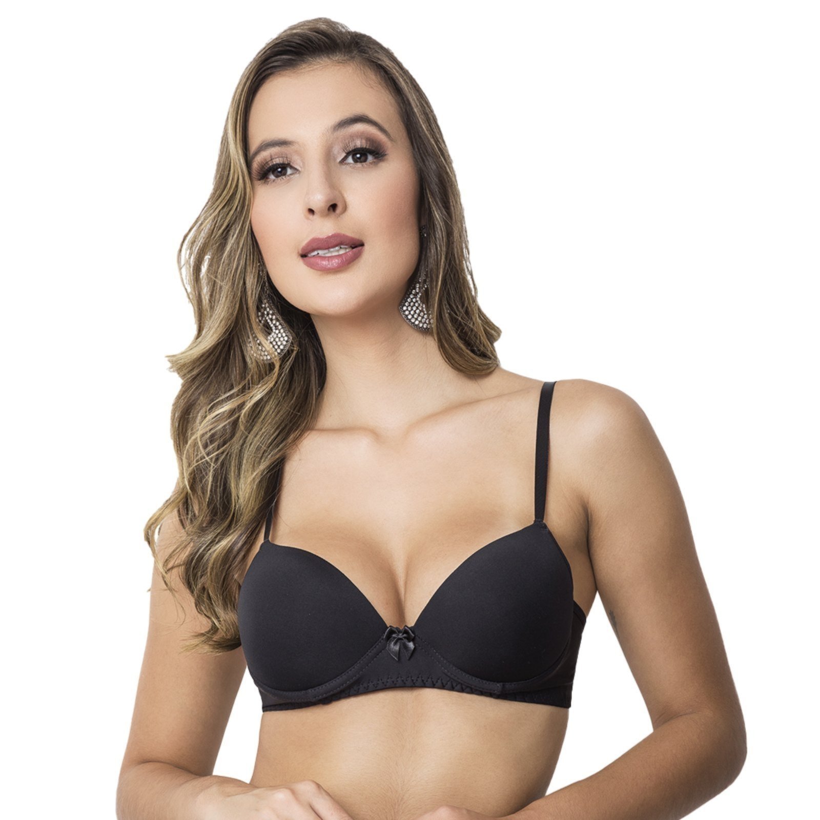 Vista 2 Sutiã Microfibra Gabi Lingerie Com Bojo Alças Reguláveis Moda Feminina preto Gabi Lingerie preto