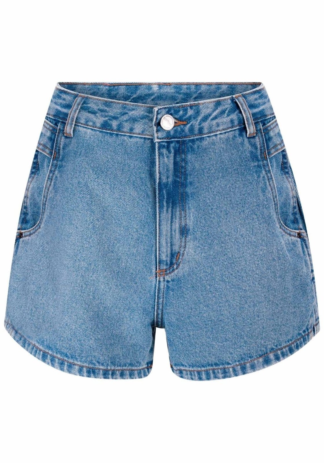 Shorts Jeans Hot Pant Cintura Alta com Detalhe Bolso