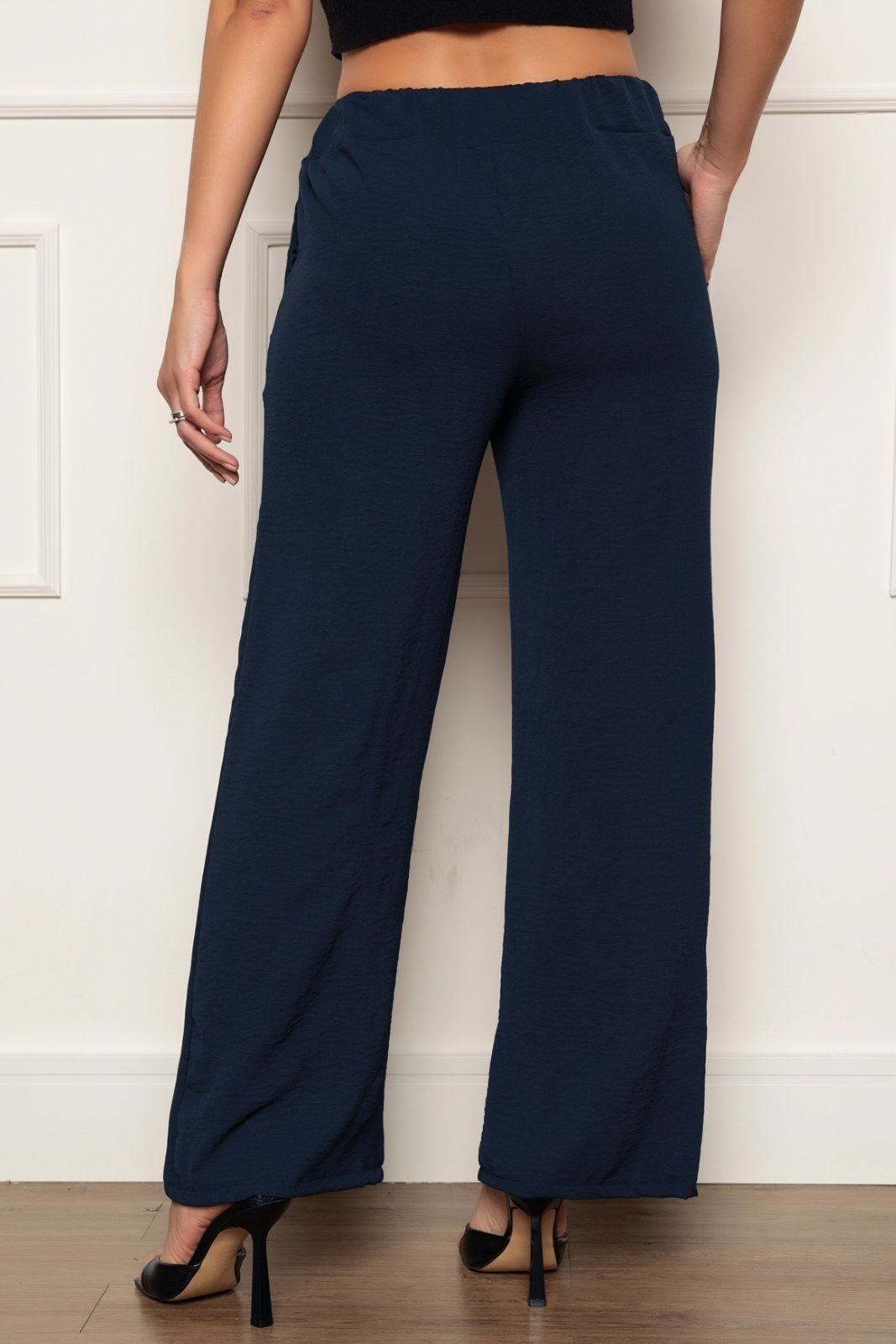 Calça Pantalona Duna Amarração Bolsos Azul