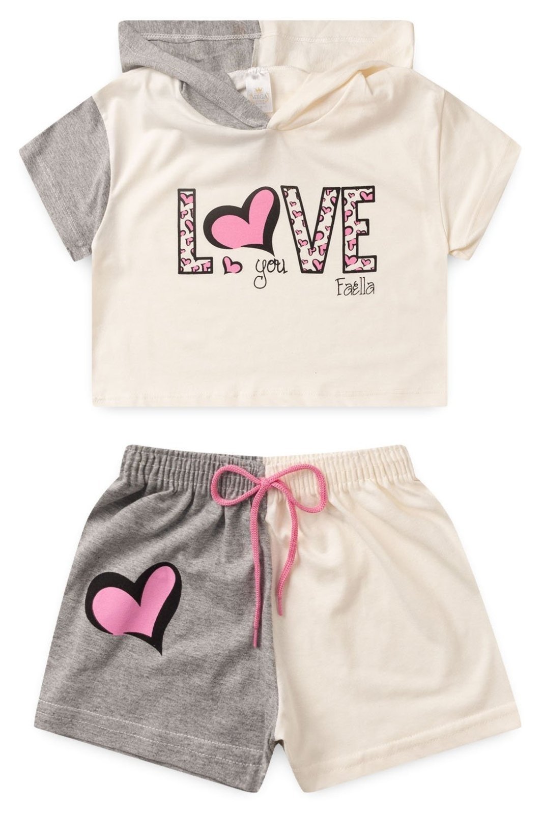Infantil – Conjunto Cropped Verão Feminino Love You Off-White – Mega