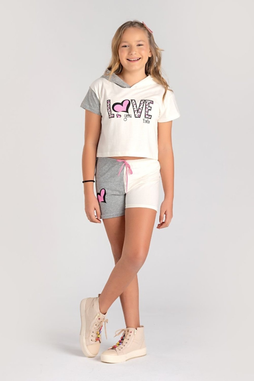 Vista 3 Infantil - Conjunto Cropped Verão Feminino Love You Off-White - Mega Mega Kids unico white Mega Kids unico white