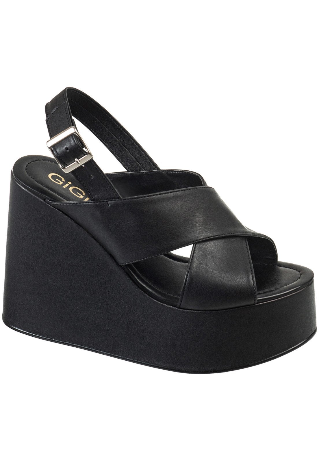 Vista 2 Sandália Feminina GiGiL Anabela Plataforma Salto Alto Tiras Cruzadas preto Gigil preto