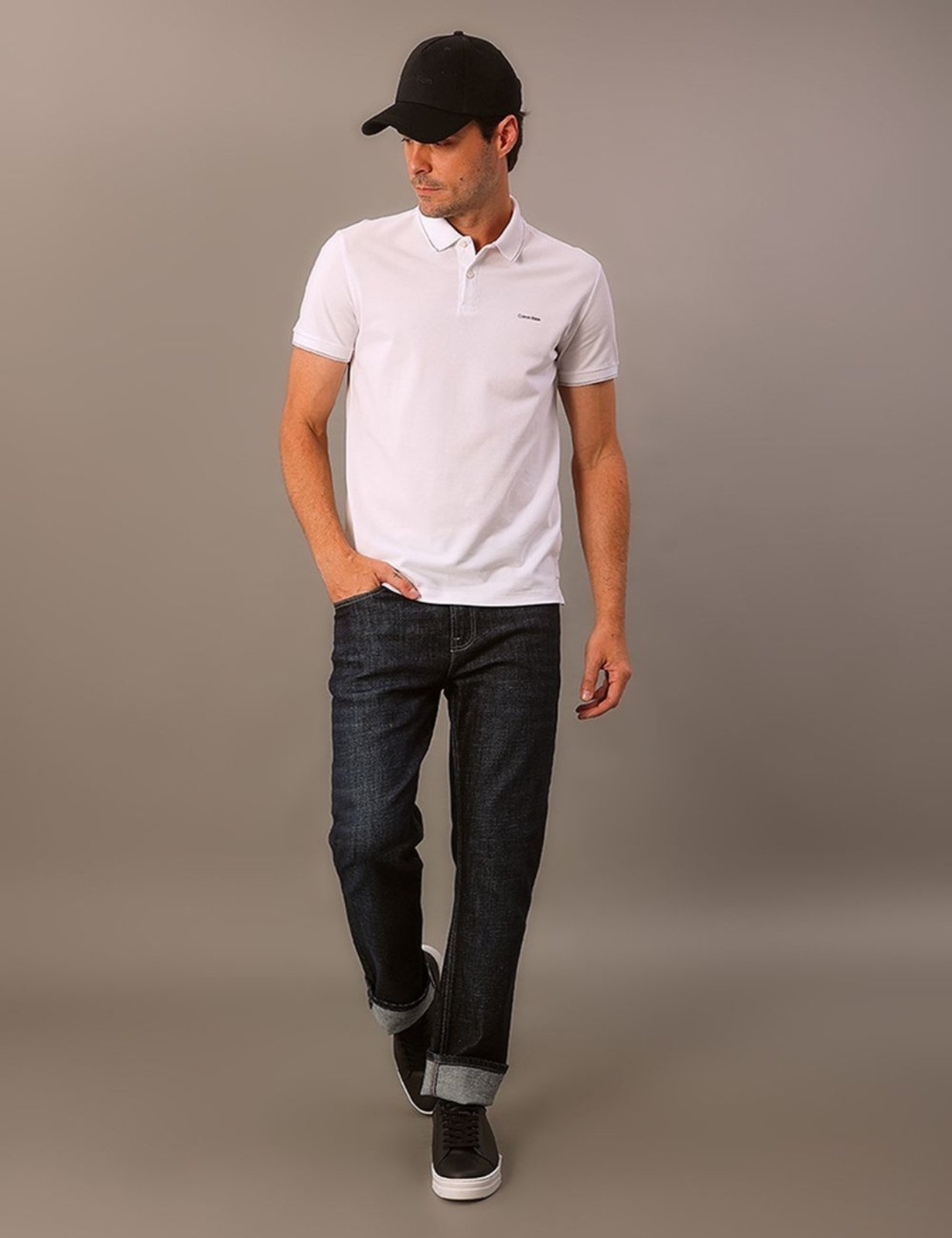 Camisa Polo Masculina Slim Básica Com Friso Calvin Klein - Branco CKS Premium Label