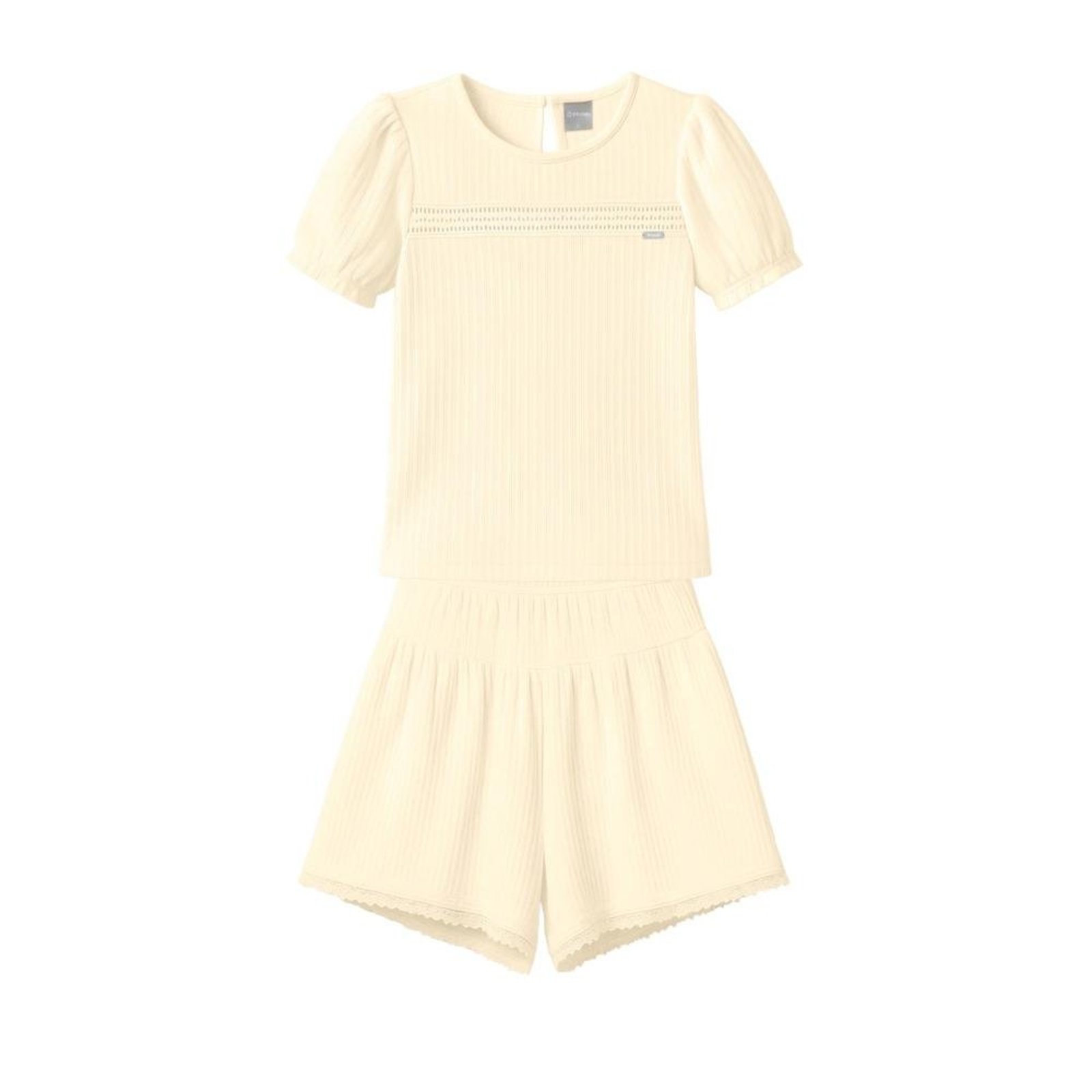 Infantil - Conjunto Feminino Blusa Short Canelado Brandili Off White 10 Off-white