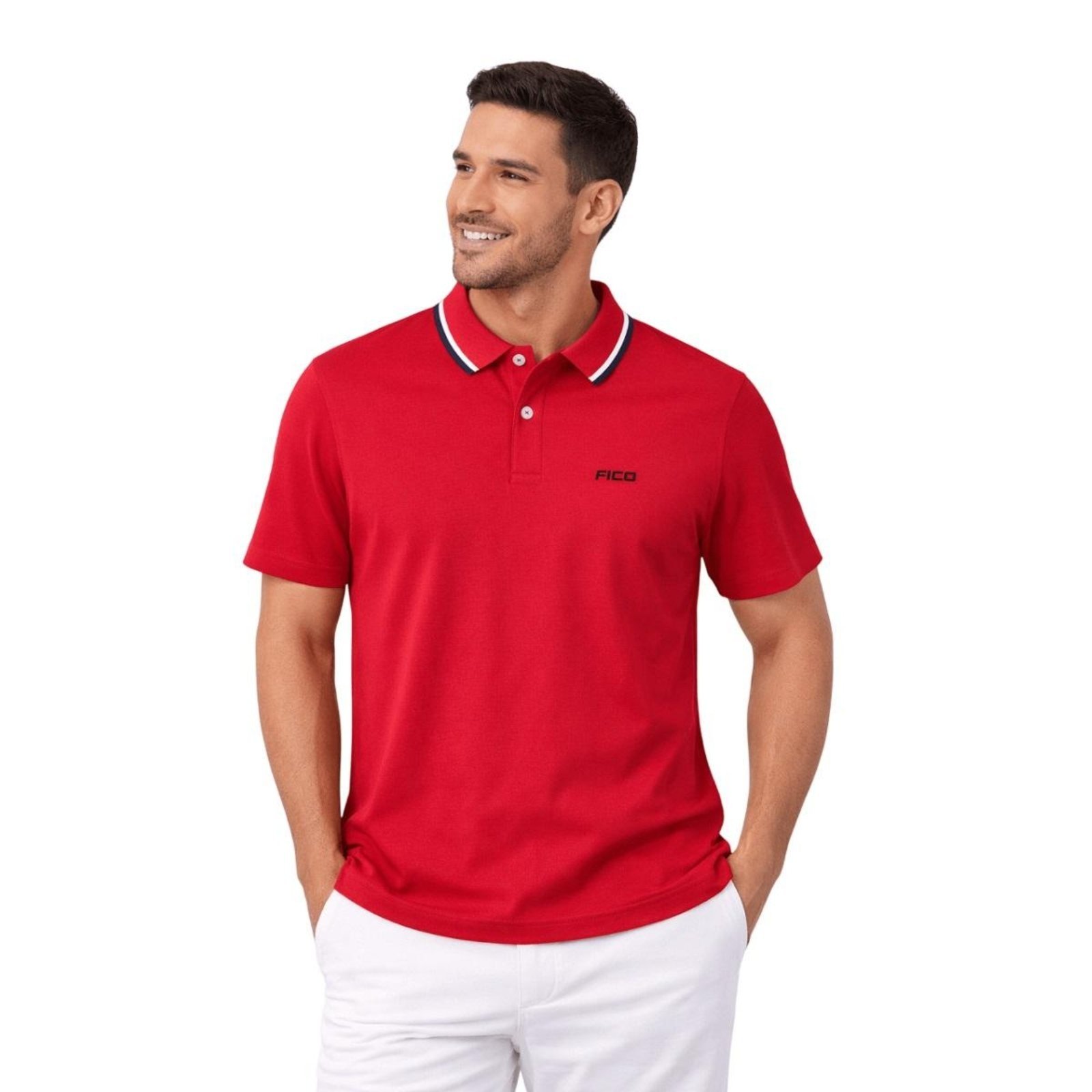 Camisa Polo Manga Curta Masculina Fico B0039 Vermelha