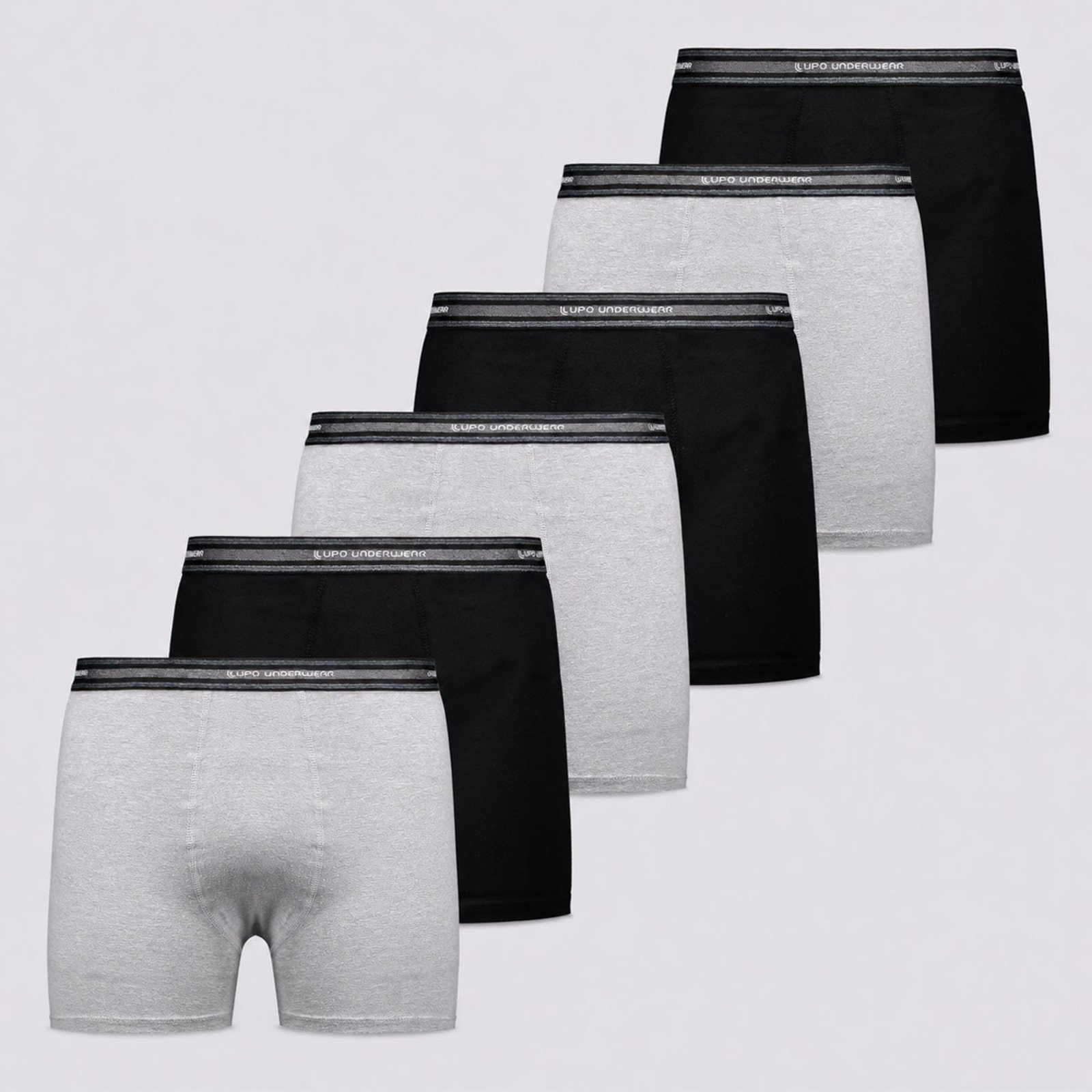 Kit 6 Cuecas Boxer Lupo Algodão com Elastano Preta e Cinza