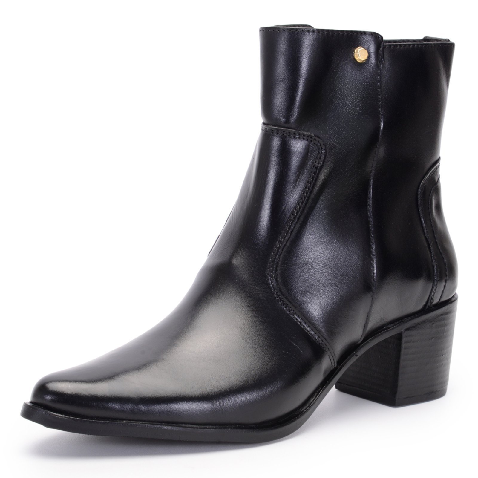 Bota Feminina Ferrile Bico Fino Cano Curto Salto Bloco Preta 5502