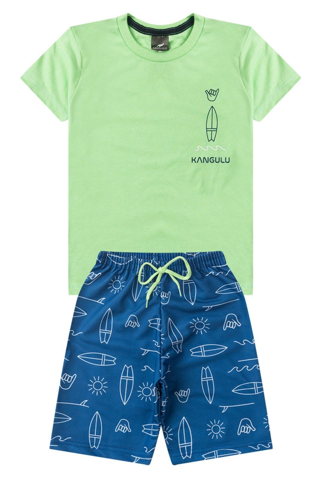 Vista 2 Infantil - Conjunto Menino Algodão Premium Hang Loose Kangulu ROSA AZUL KIDS verde ROSA AZUL KIDS verde
