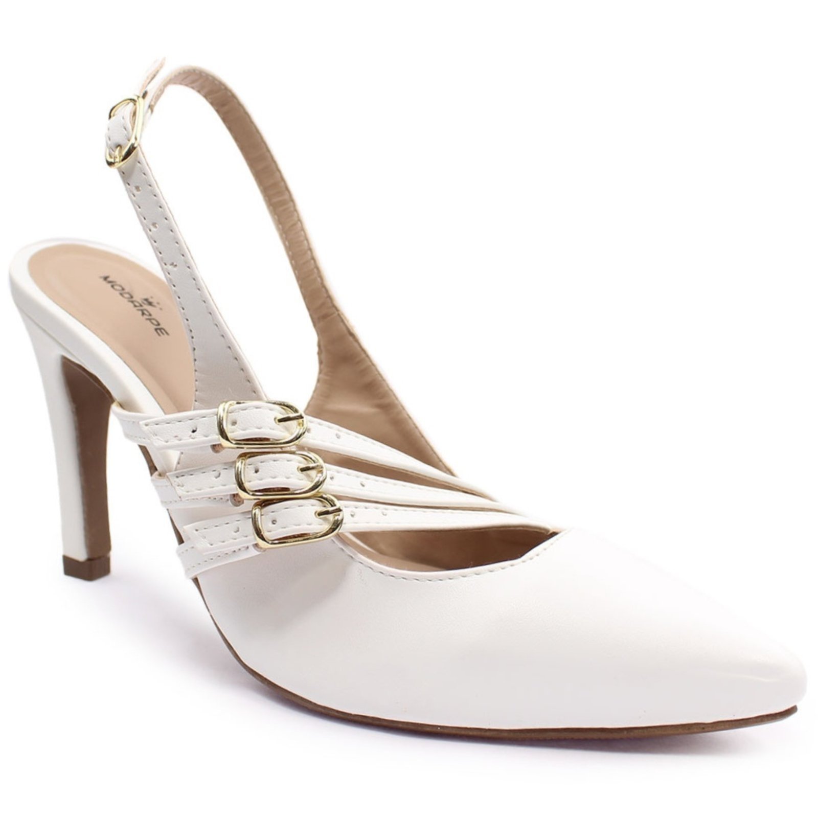 Vista 3 Sapato Scarpin Modarpe Slingback Bico Fino S13 branco Modarpe branco