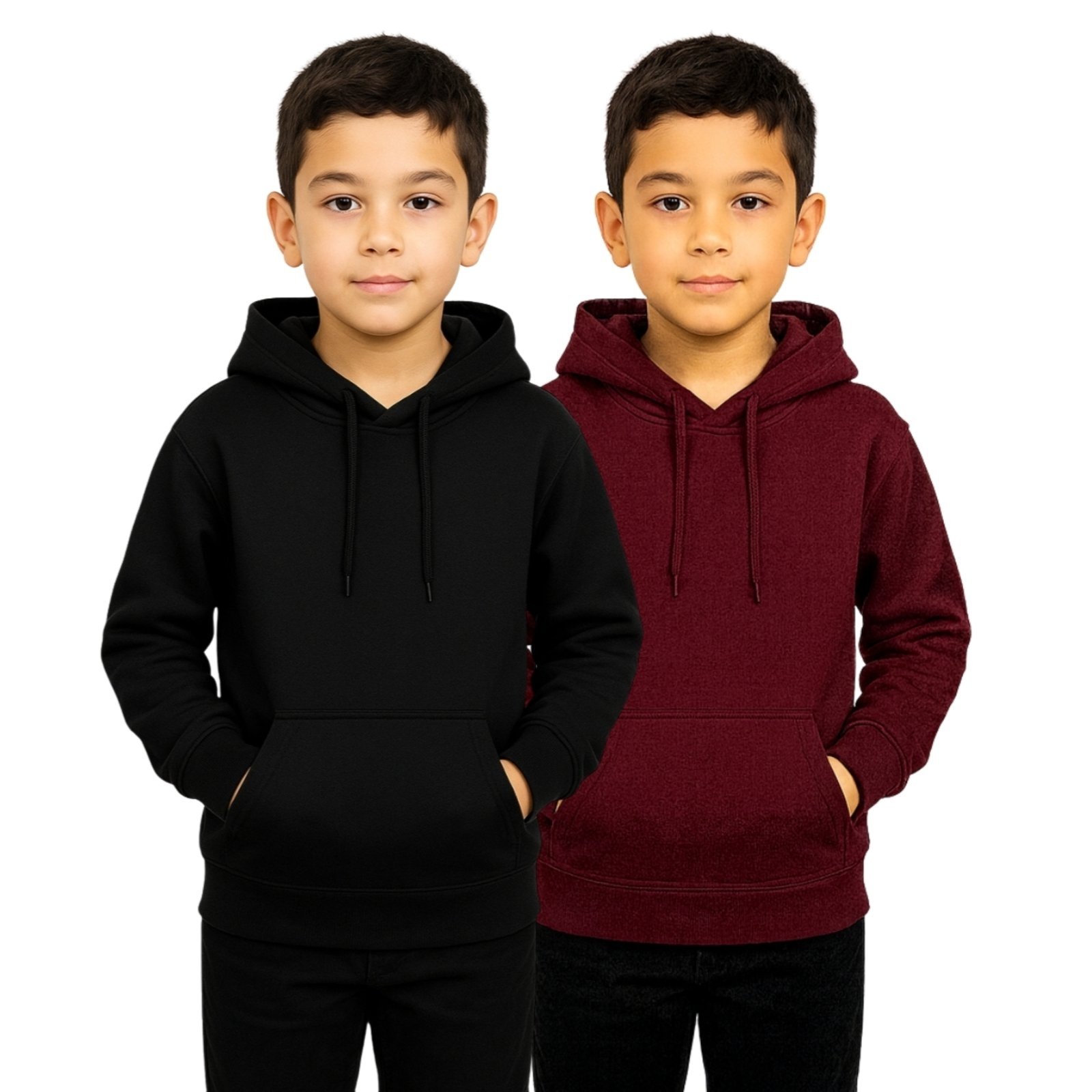 Infantil - Kit 2 Blusas de Moletom Liso Relaxado Canguru Com Capuz Macio Quente