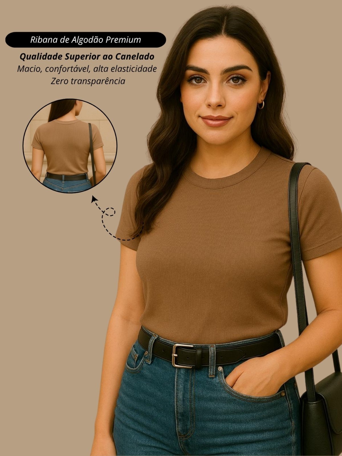 blusa feminina camiseta casual chocolate basica ribana canelado algodão premium